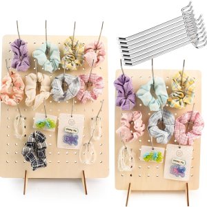 2 soportes de exhibición de madera con 20 ganchos de metal, soporte de exhibición de llavero para exhibición de joyas, manualidades, ventas, 2 soportes de exhibición de madera con 20 ganchos de metal, soporte de exhibición de llavero para exhibición de joyas, manualidades, ventas,