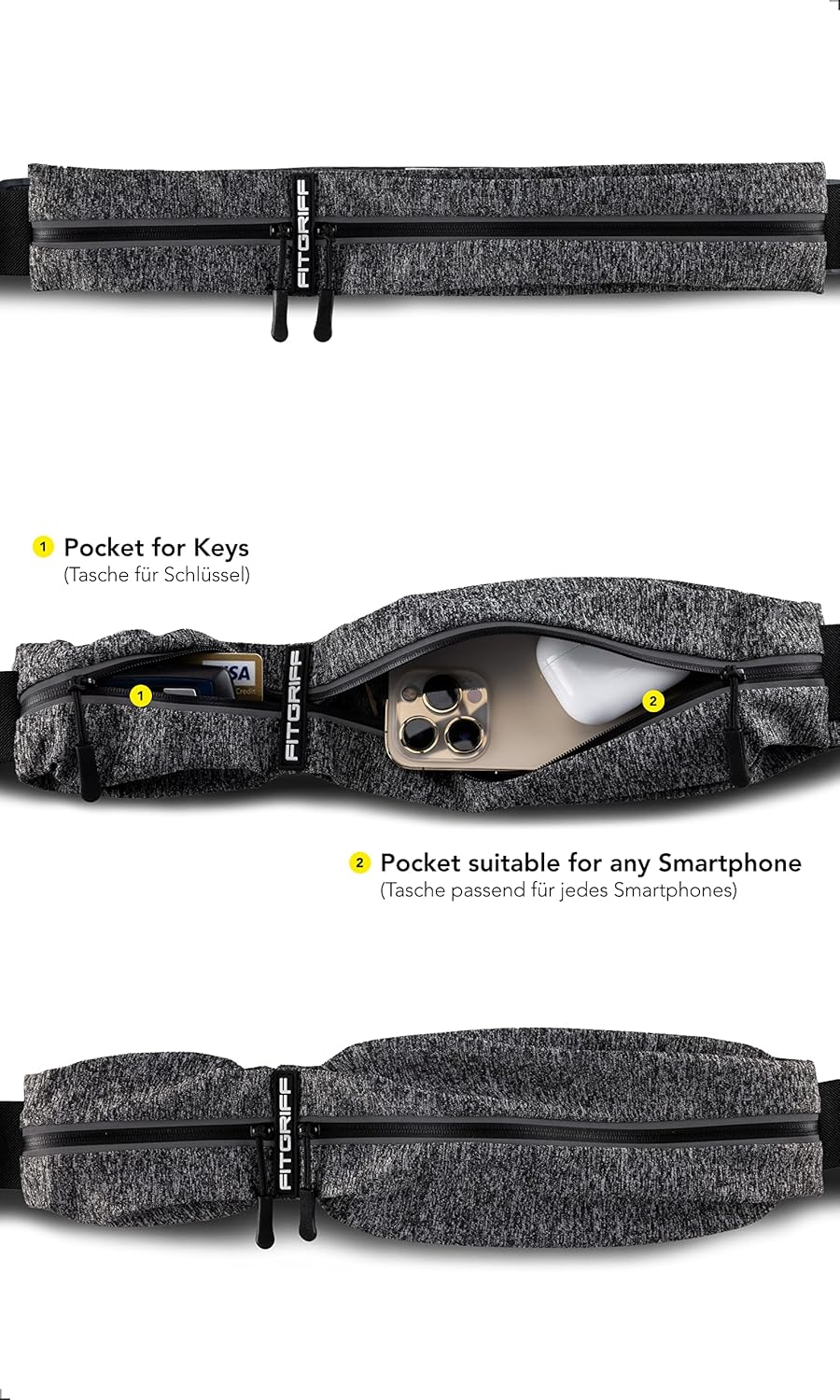 Cinturón de correr para hombres y mujeres, bolsa segura para correr, para teléfono, llaves y artículos esenciales, para todos los teléfonos