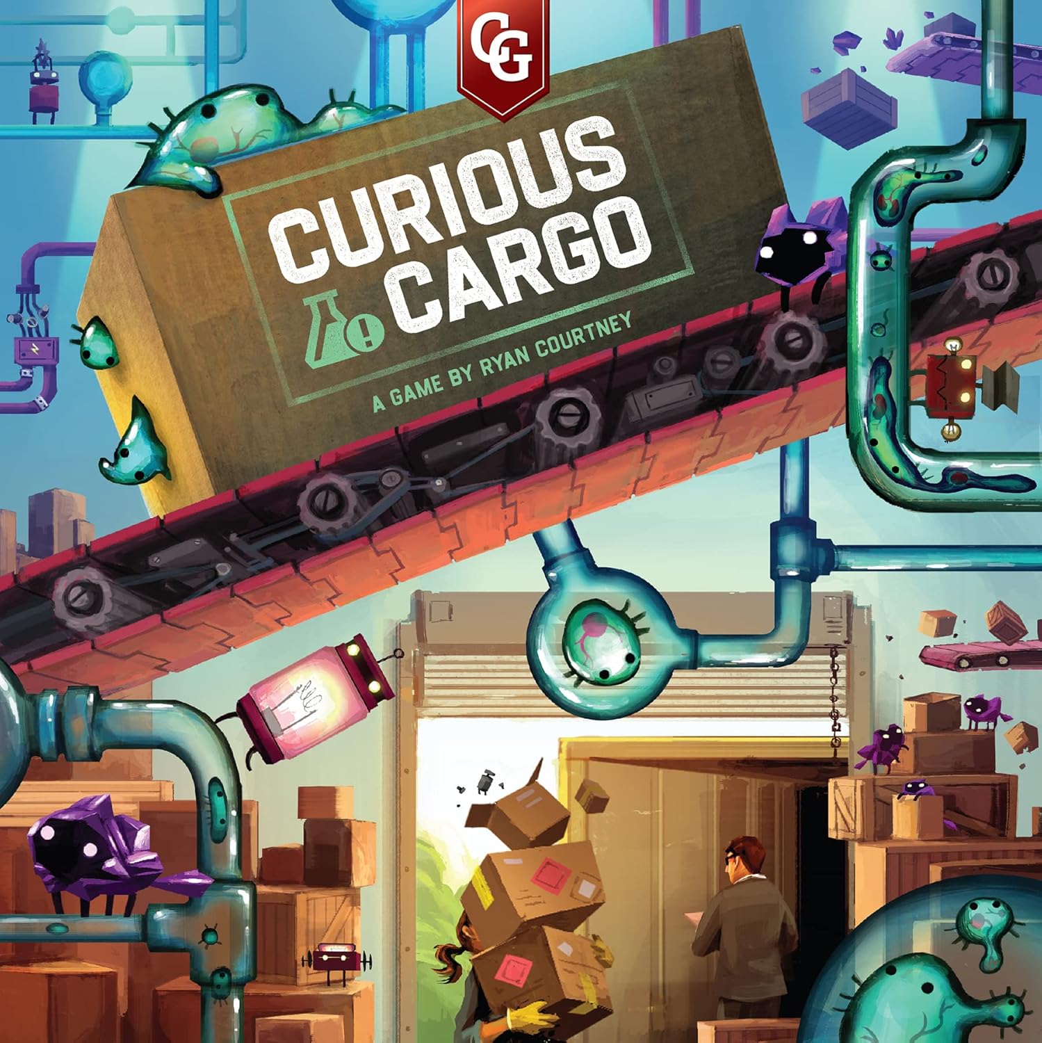 Capstone Games Curious Cargo, juego de mesa de estrategia, 6 tableros de jugadores únicos incluidos y 2 modos de juego, juego competitivo para 2