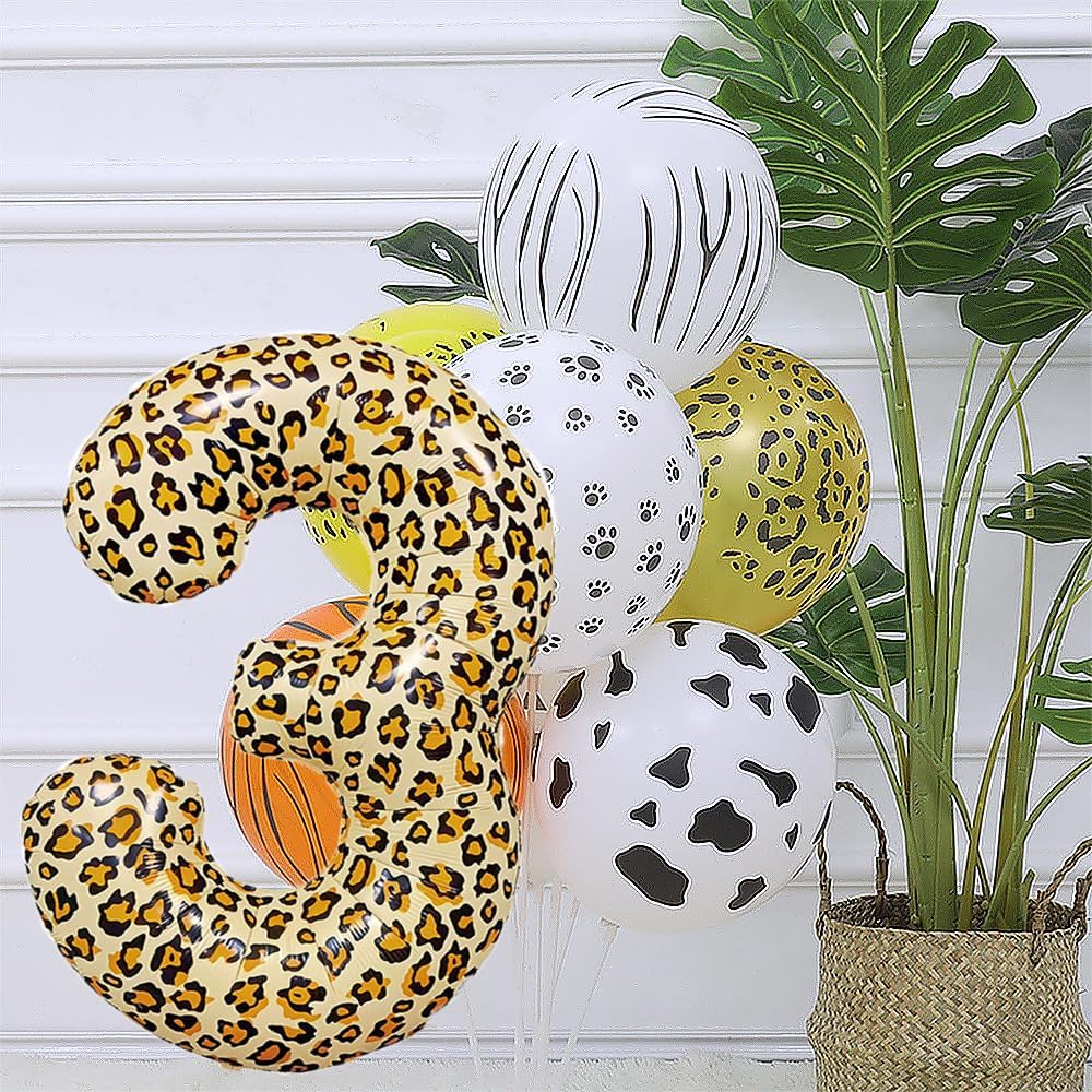 Globos con números con estampado de leopardo para decoraciones de fiesta de cumpleaños, globos dorados de 32 pulgadas, de leopardo, guepardo,