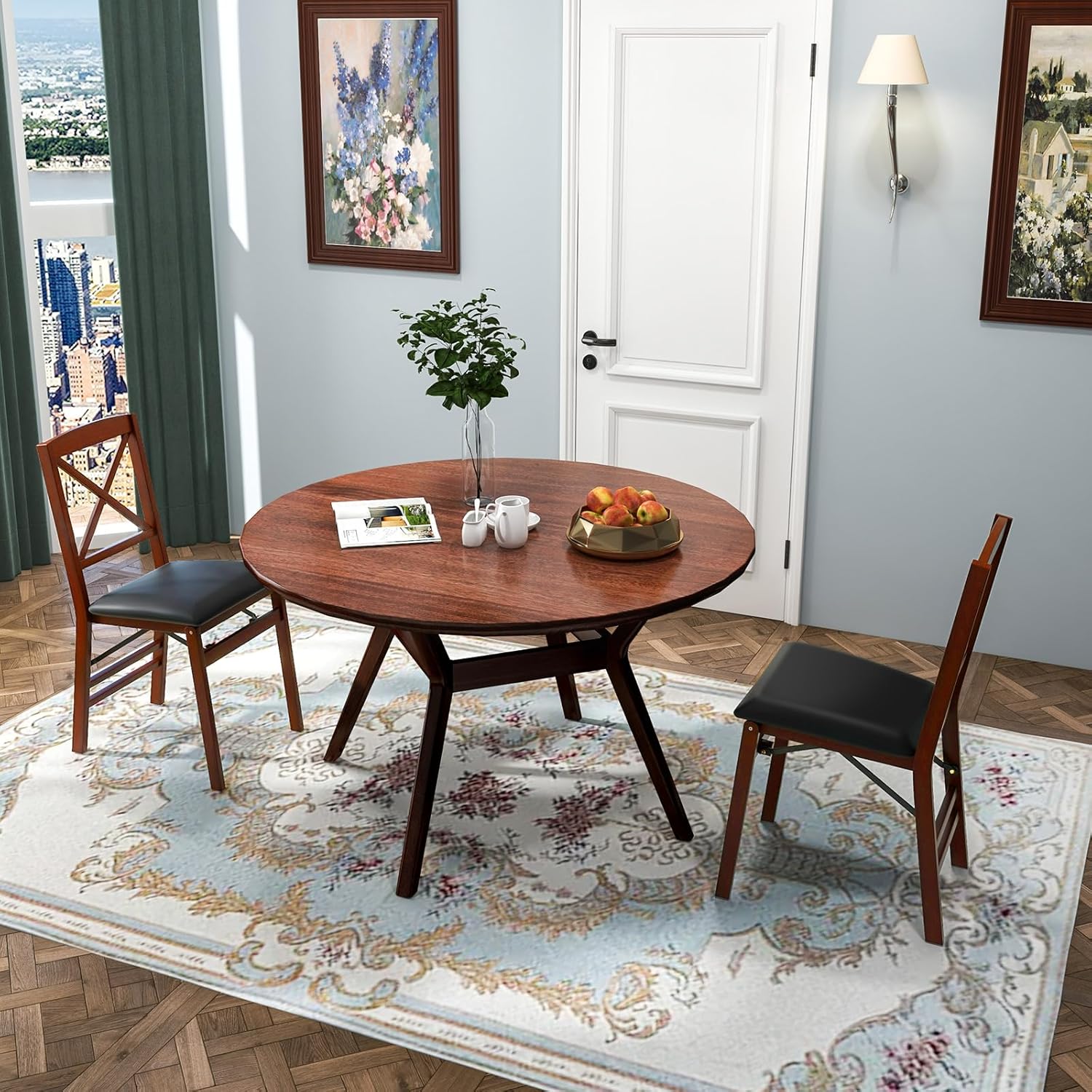 Giantex Juego de 2 sillas de comedor plegables de madera con asiento acolchado, marco de madera maciza, carga máxima de 400 libras, sin montaje,