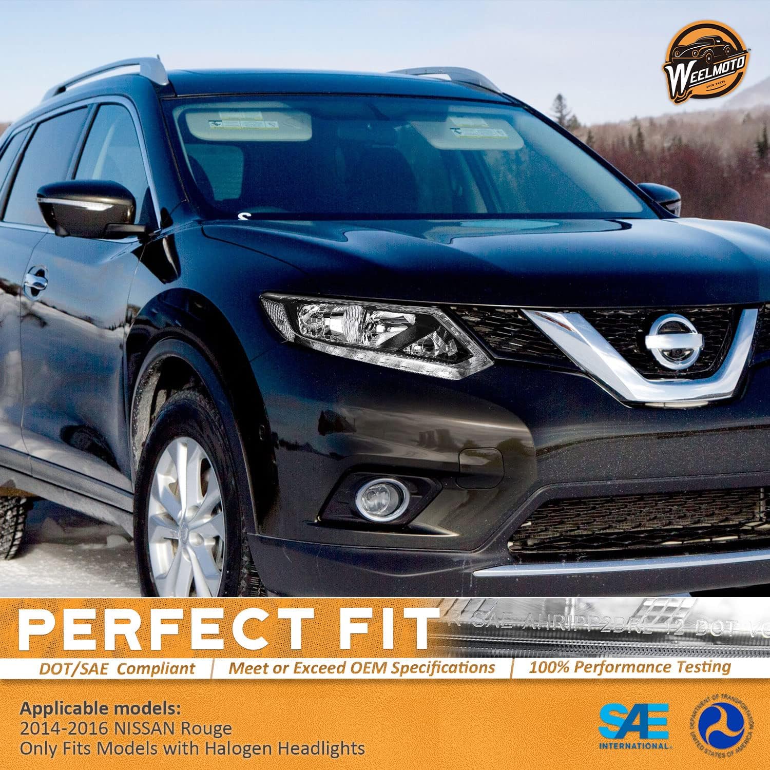 Conjunto de faros delanteros compatible con Nissan Rogue 2014 2015 2016, reemplazo para faros delanteros Nissan Rogue 14 15 16 con tira LED DRL,