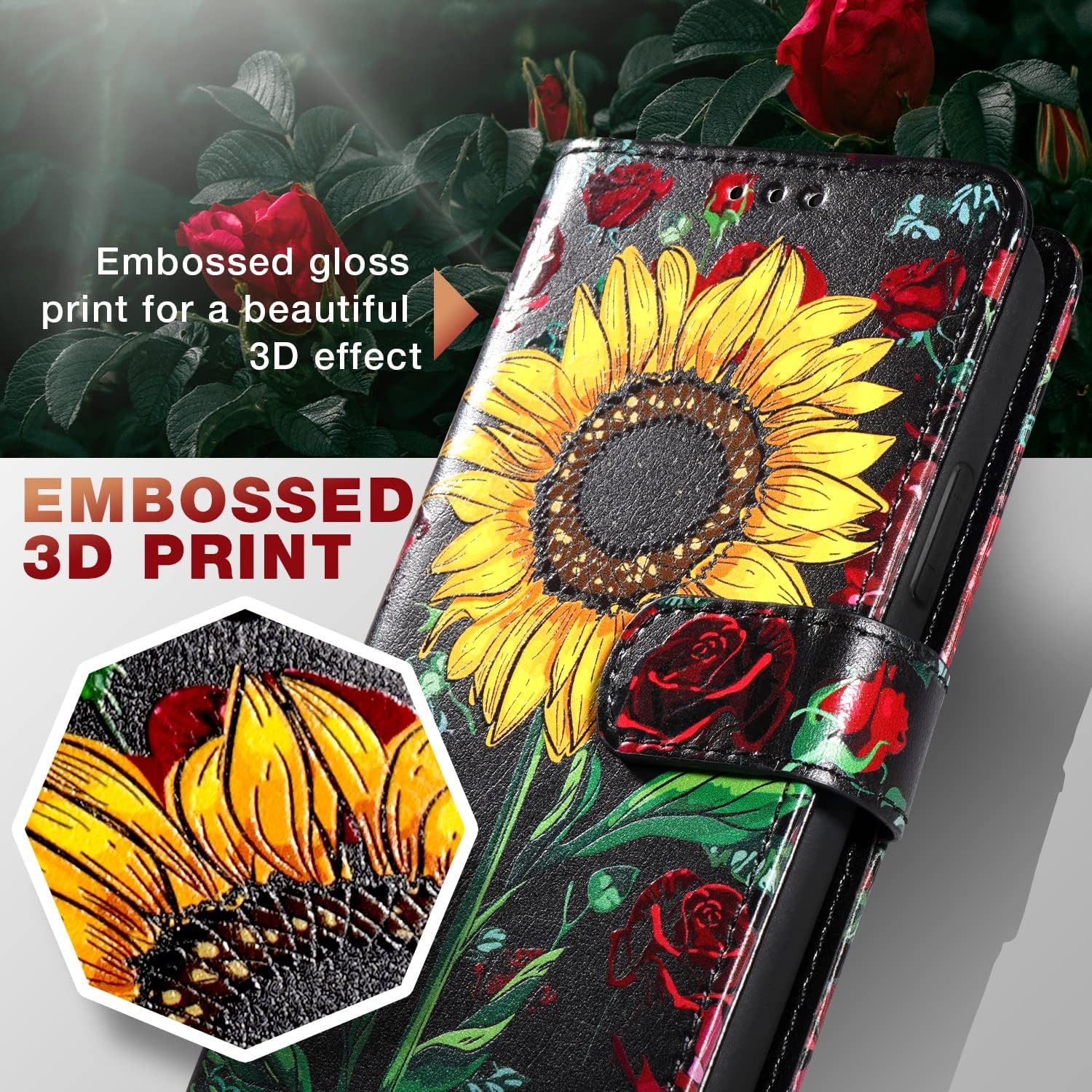 Shields Up Funda para Galaxy S22 Plus, desmontable, con tarjetero y correa para niñas y mujeres, cuero vegano funda floral para Samsung Galaxy S22
