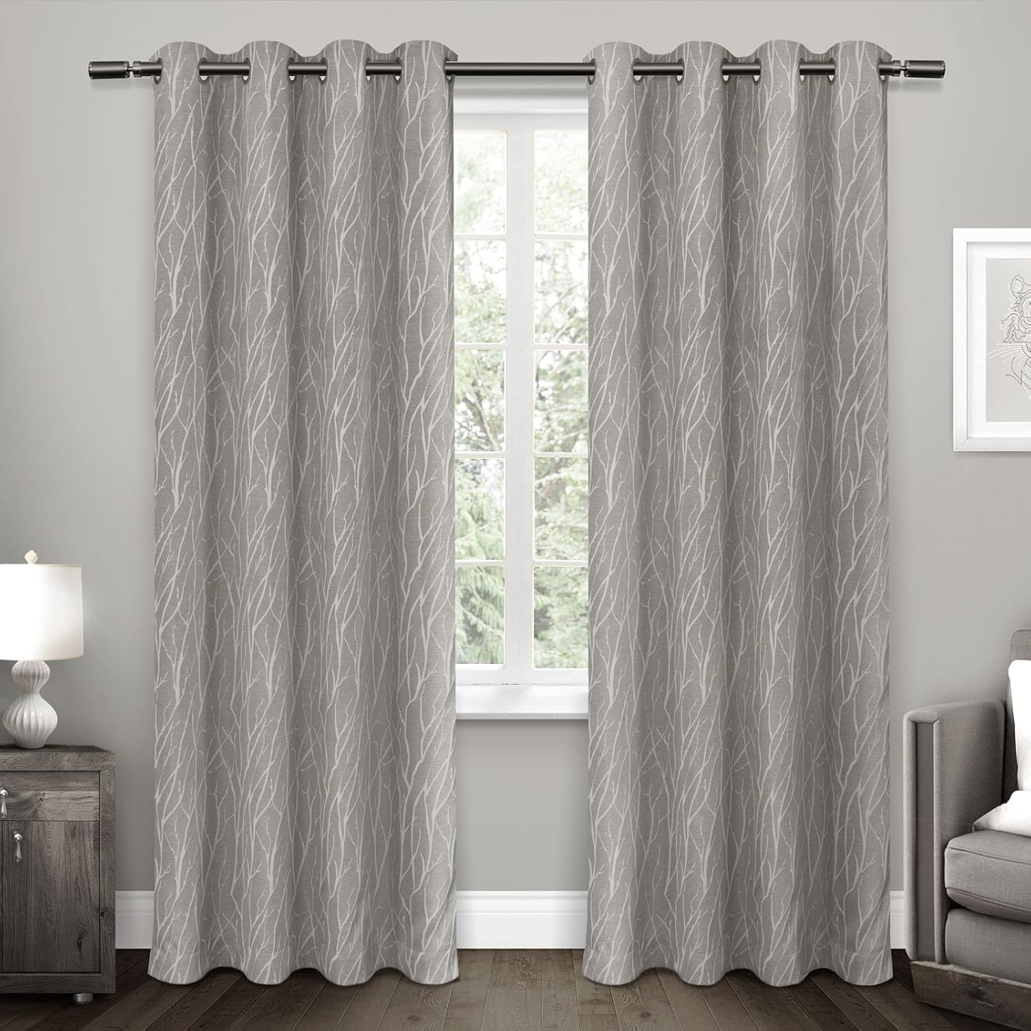 Exclusive Home Forest Hill – Par de paneles de cortinas opacas con ojales en la parte superior, 52 x 96 pulgadas, gris ceniza, 2 piezas