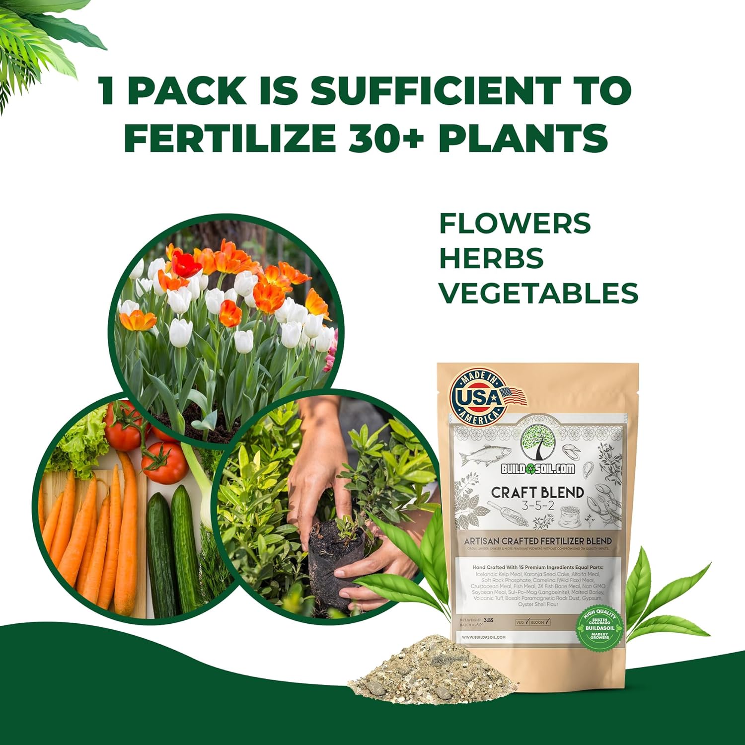BuildASoil Fertilizante para huerto y alimentos orgánicos para plantas  Fertilizante orgánico hecho a mano con 15 ingredientes de primera calidad