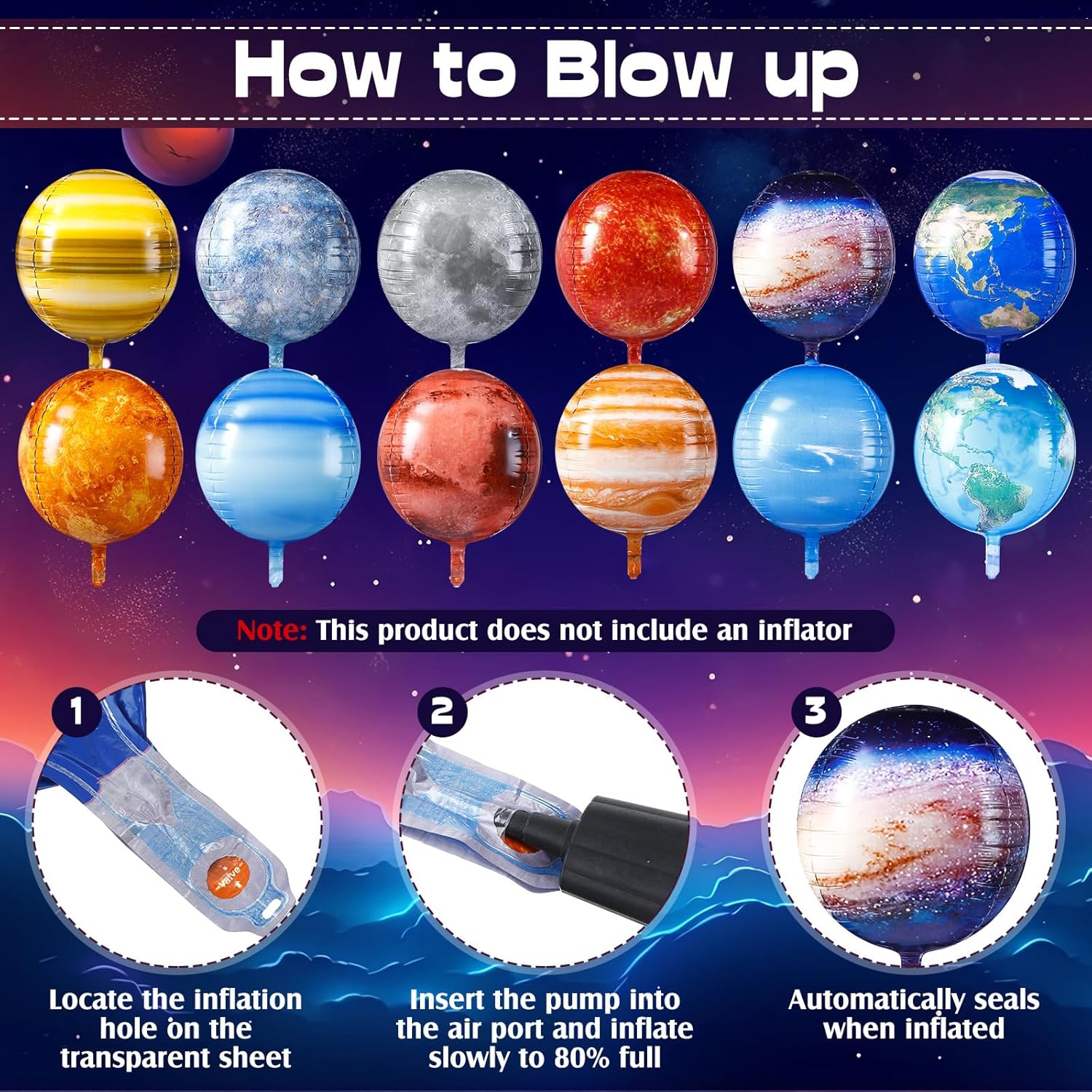 12 globos espaciales de 22 pulgadas, globos grandes de planeta de galaxia 4D, globo de mapa del mundo, globos inflables de la Tierra, espacio