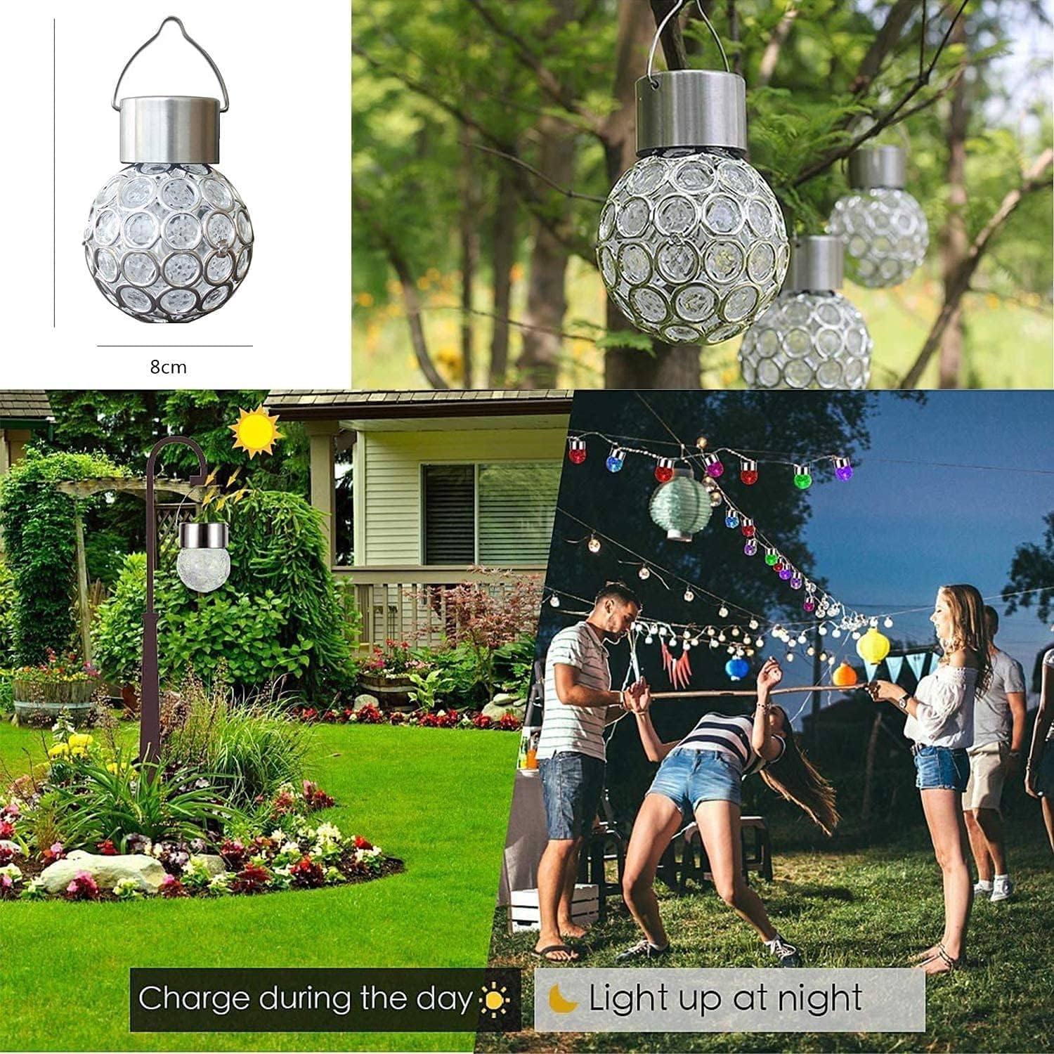 GOTOTOP Luces solares decorativas para jardín, luz colgante que cambia de color automático, luces LED para exteriores, luces de estaca, luces de