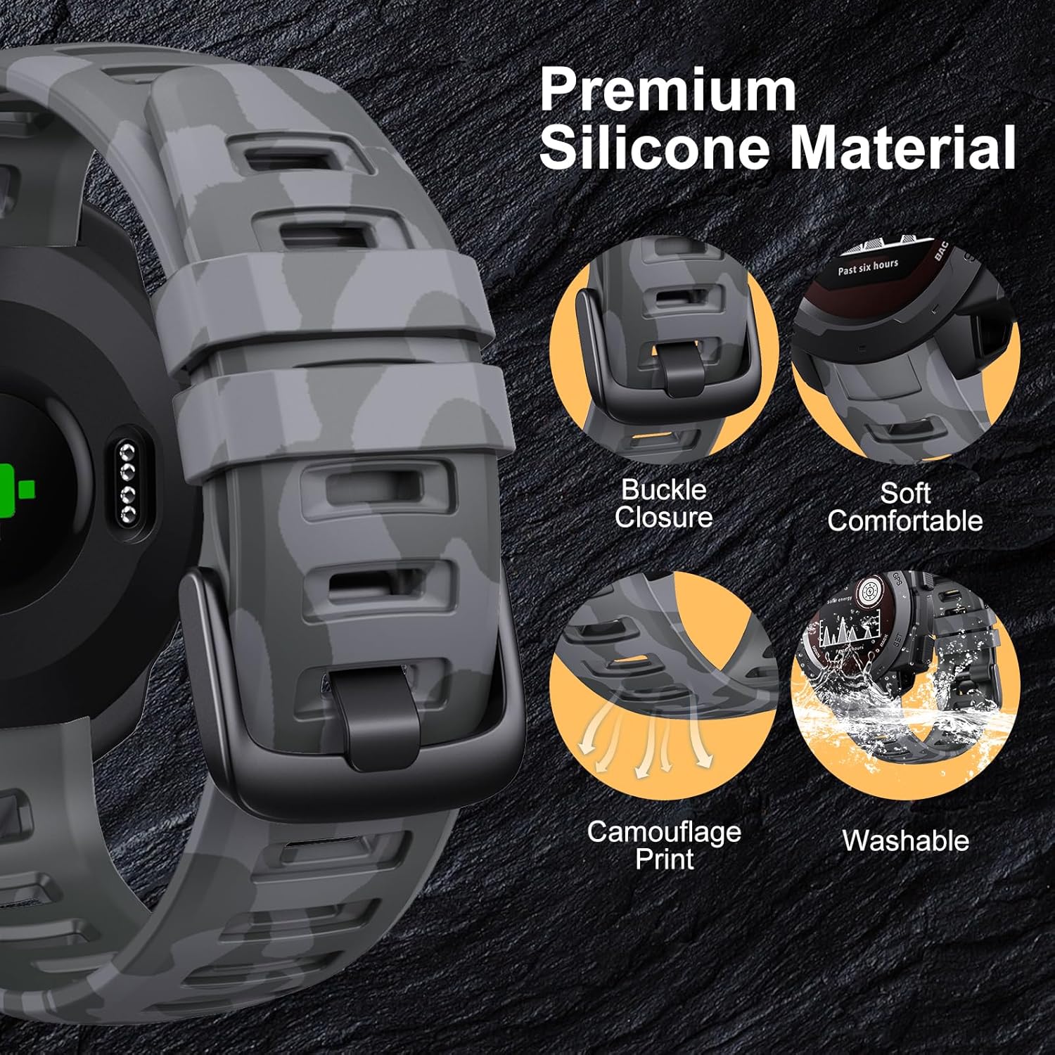 Correa de camuflaje para Garmin Instinct Watch, correa de repuesto de silicona suave e impermeable para Garmin Instinct 2Instinct