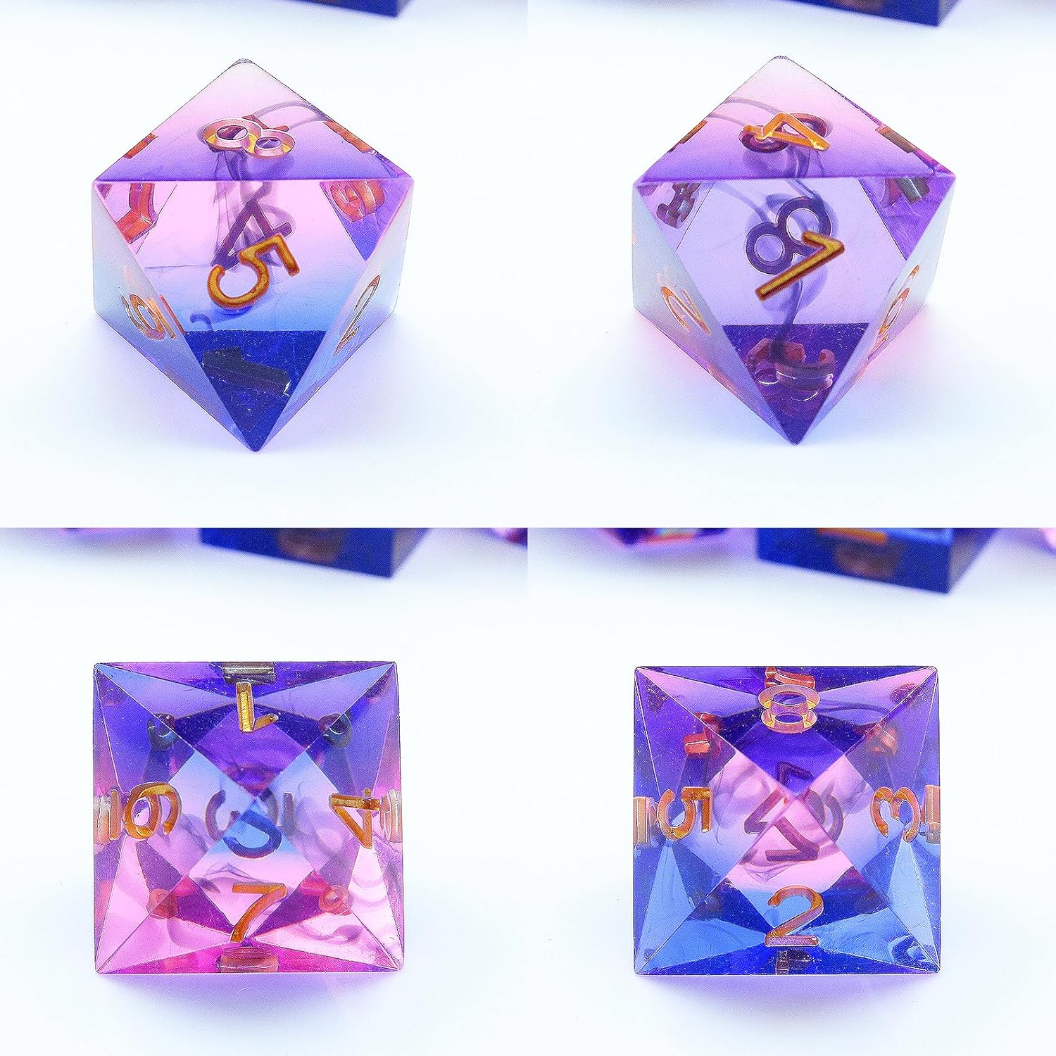 Haxtec Juego de dados de resina de borde afilado con estuche para dados, 7 piezas de dados poliédricos de remolinos morados y azules para juegos de