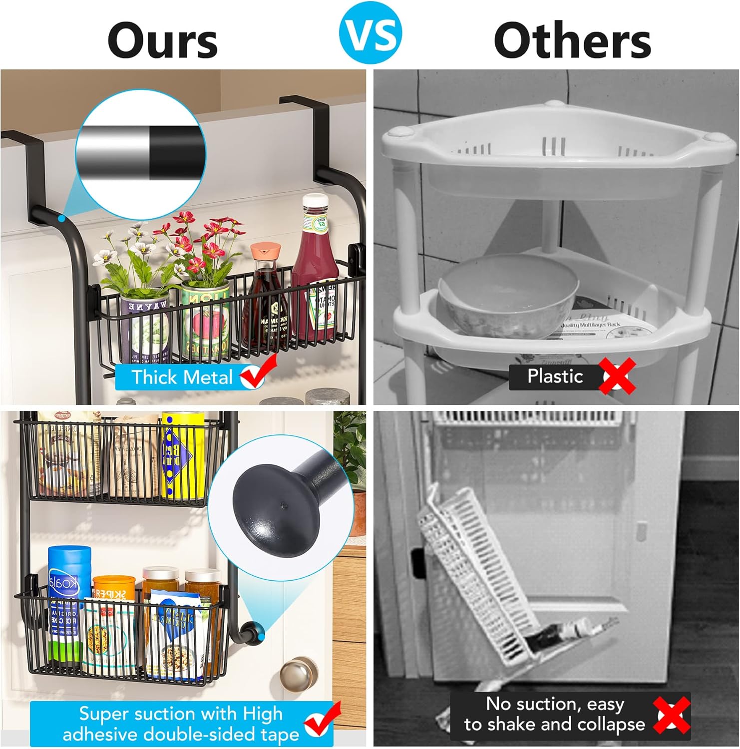 1Easylife Estante organizador sobre la puerta, 4 cestas de organización y almacenamiento de puerta de despensa, estante de especias de cocina de