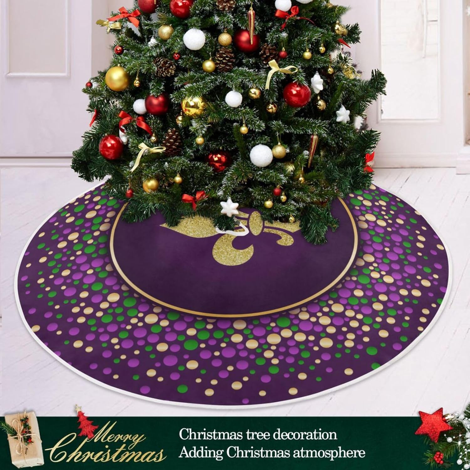 Falda de árbol de Navidad de Mardi Gras para carnaval, falda suave para árbol de Navidad, decoración de árbol de Navidad de otoño de 47.2 pulgadas