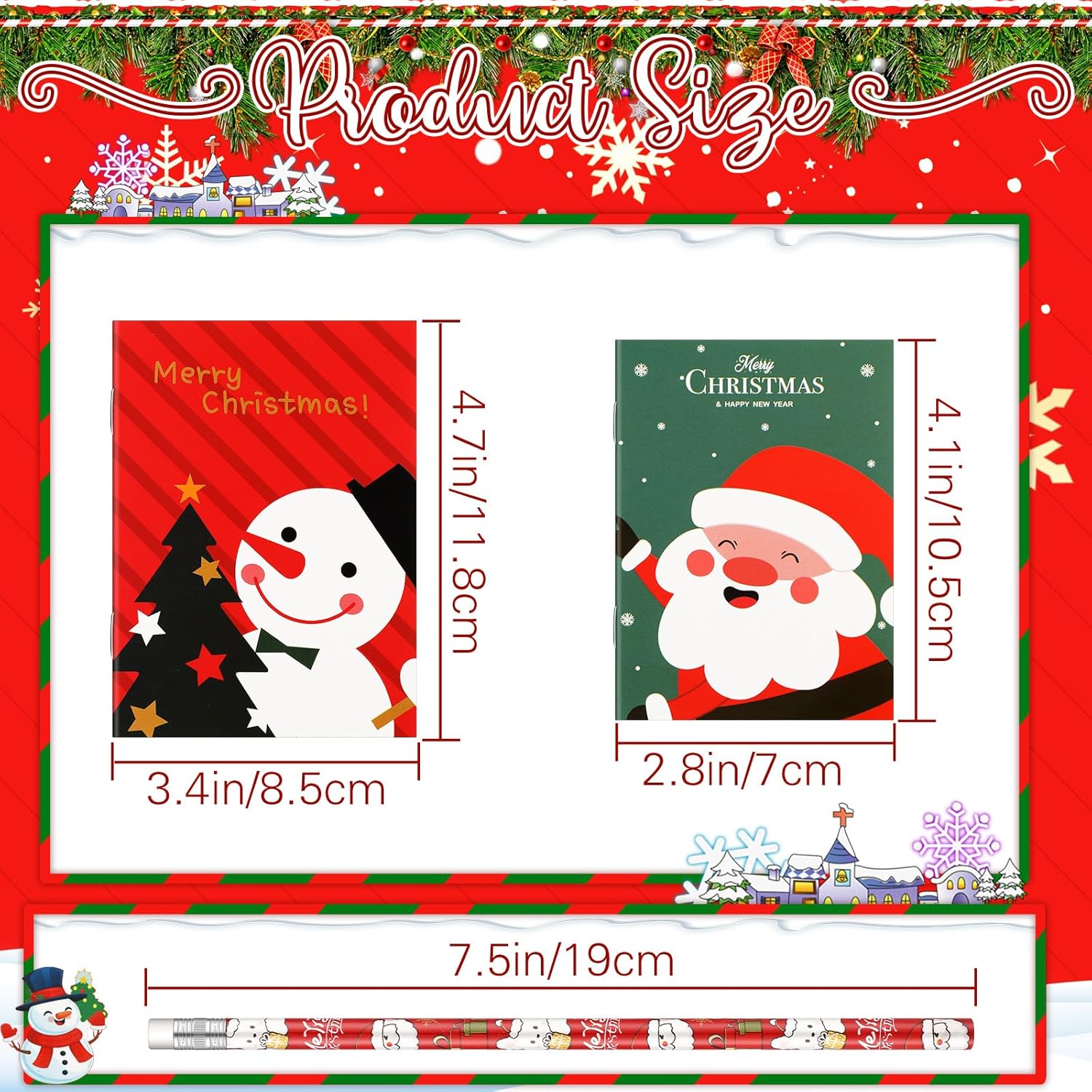 Juego de 72 cuadernos y lápices de Navidad, cuadernos pequeños y lápices de madera, recuerdos de fiesta de Navidad, rellenos de calcetines, regalos,