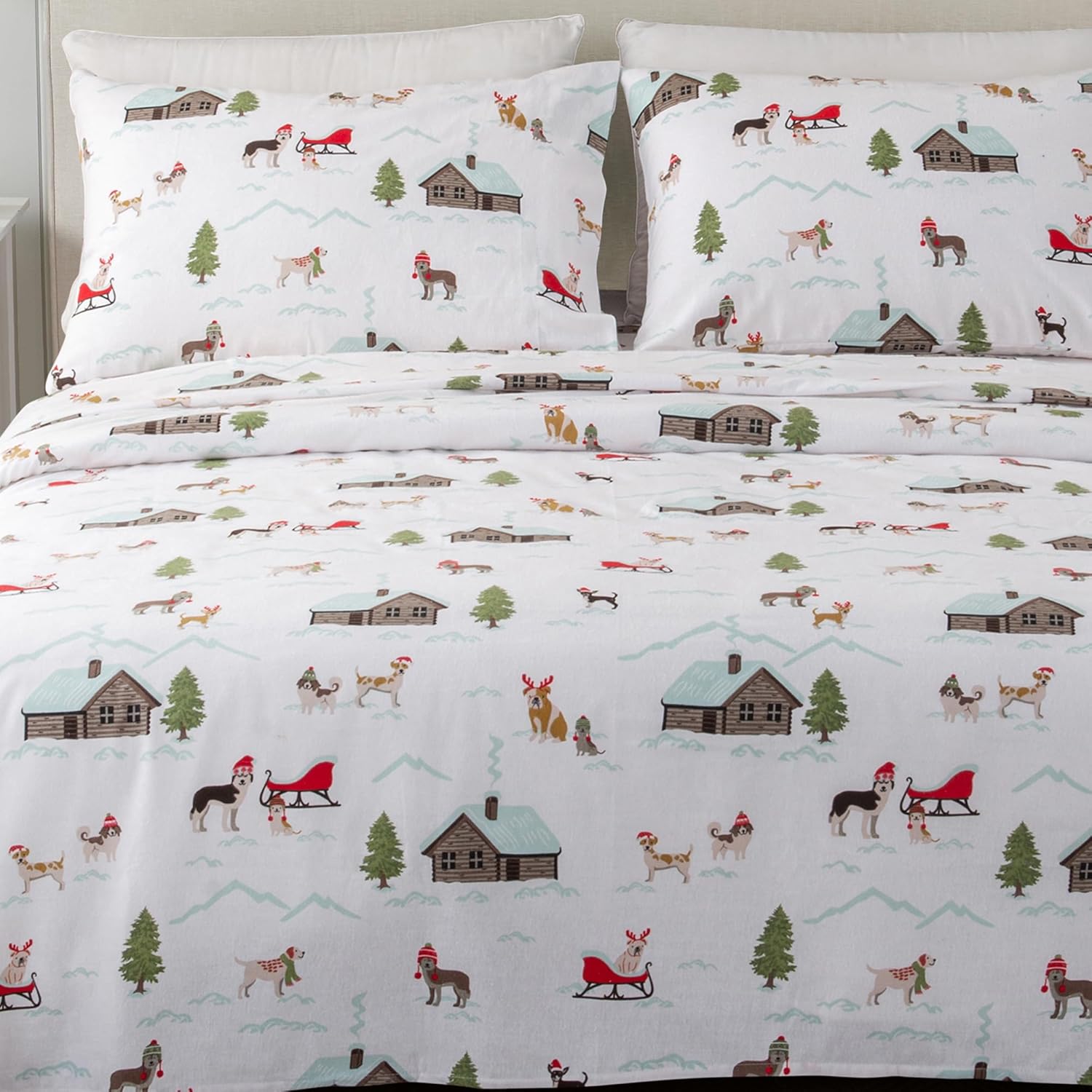 Great Bay Home Juego de sábanas de franela de algodón turco 100 % para Navidad, bajera con gran caída lateral, suaves, para tener una cama cálida,