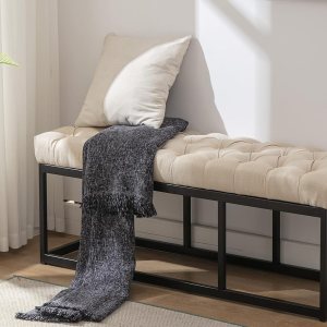 Banco largo tapizado con patas de metal, banco de extremo de cama para dormitorio, banco de entrada. Banco largo tapizado con patas de metal, banco de extremo de cama para dormitorio, banco de entrada.