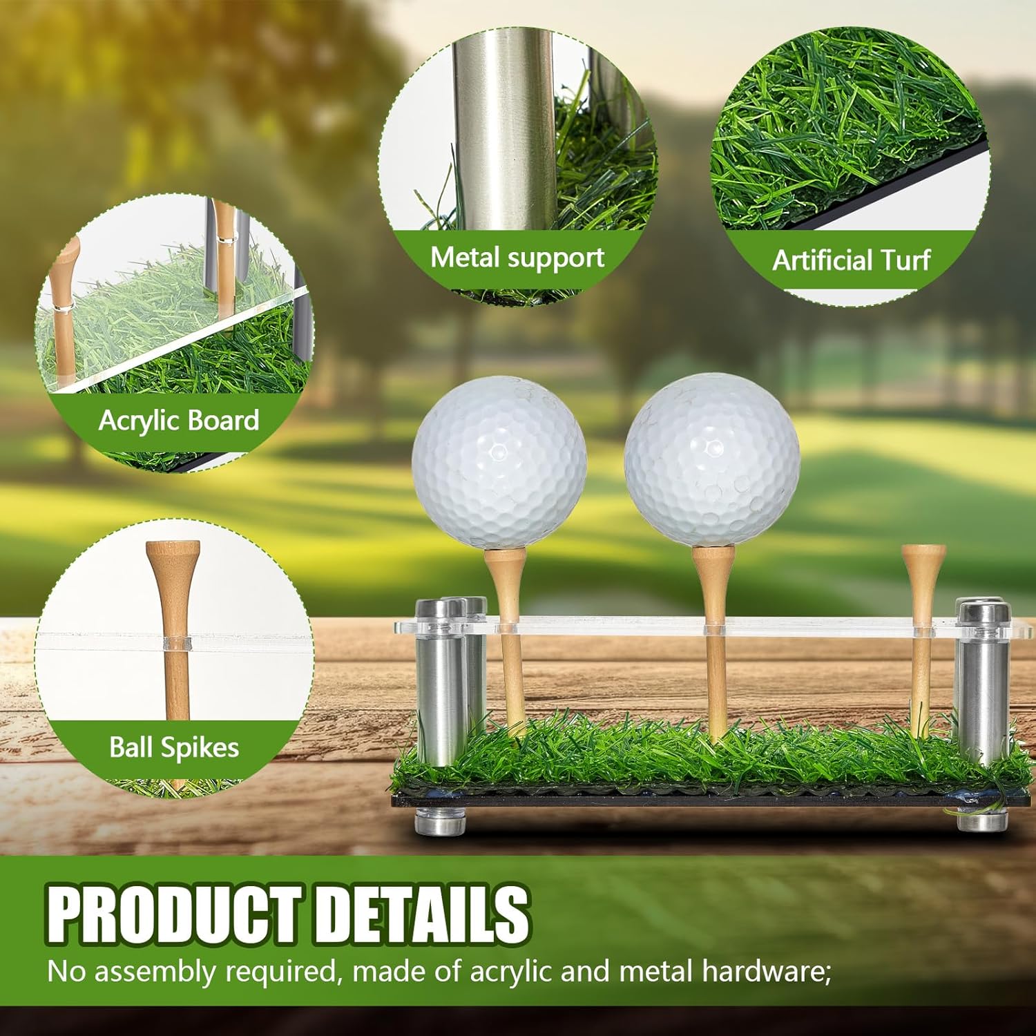 Menkxi Exhibición de pelotas de golf de acrílico y metal, soporte de exhibición de pelotas de golf con base negra y césped con capacidad para 3