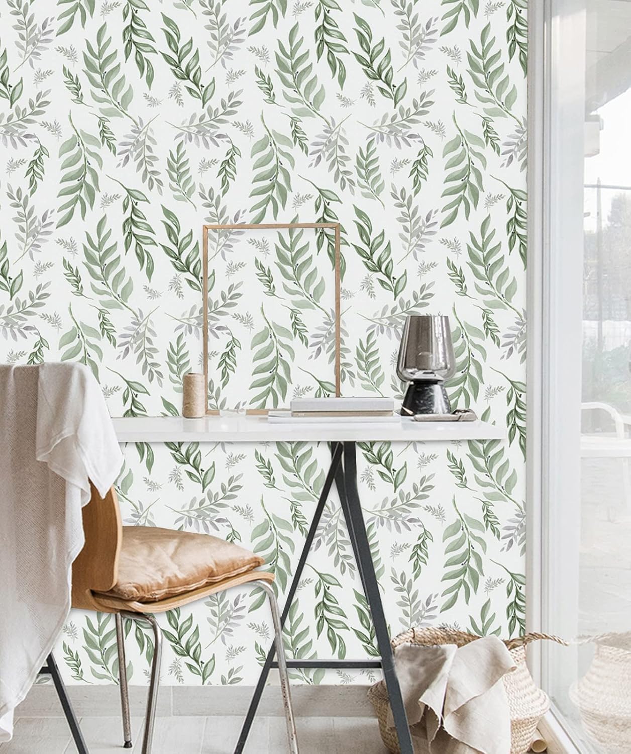 Nuwallpaper – Papel tapiz autoadhesivo decorativo con hojas verdes modernas, diseño floral, papel de contacto, decorativo, extraíble, autoadhesivo,