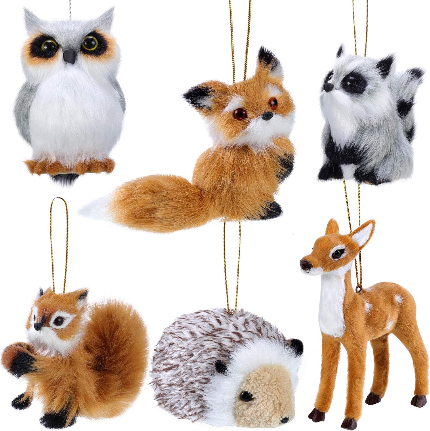 WILLBOND 6 piezas de animales de peluche, piel de bosque, animal peludo, adorno colgante de Navidad para decoración del árbol de Navidad
