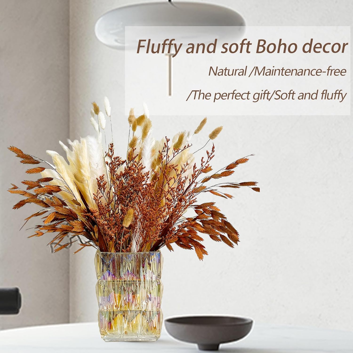 99 piezas de hierba seca de las pampas boho, decoración del hogar, flores secas naturales, hierba de pampa, cola de conejo, ramas de hierba pomposa,