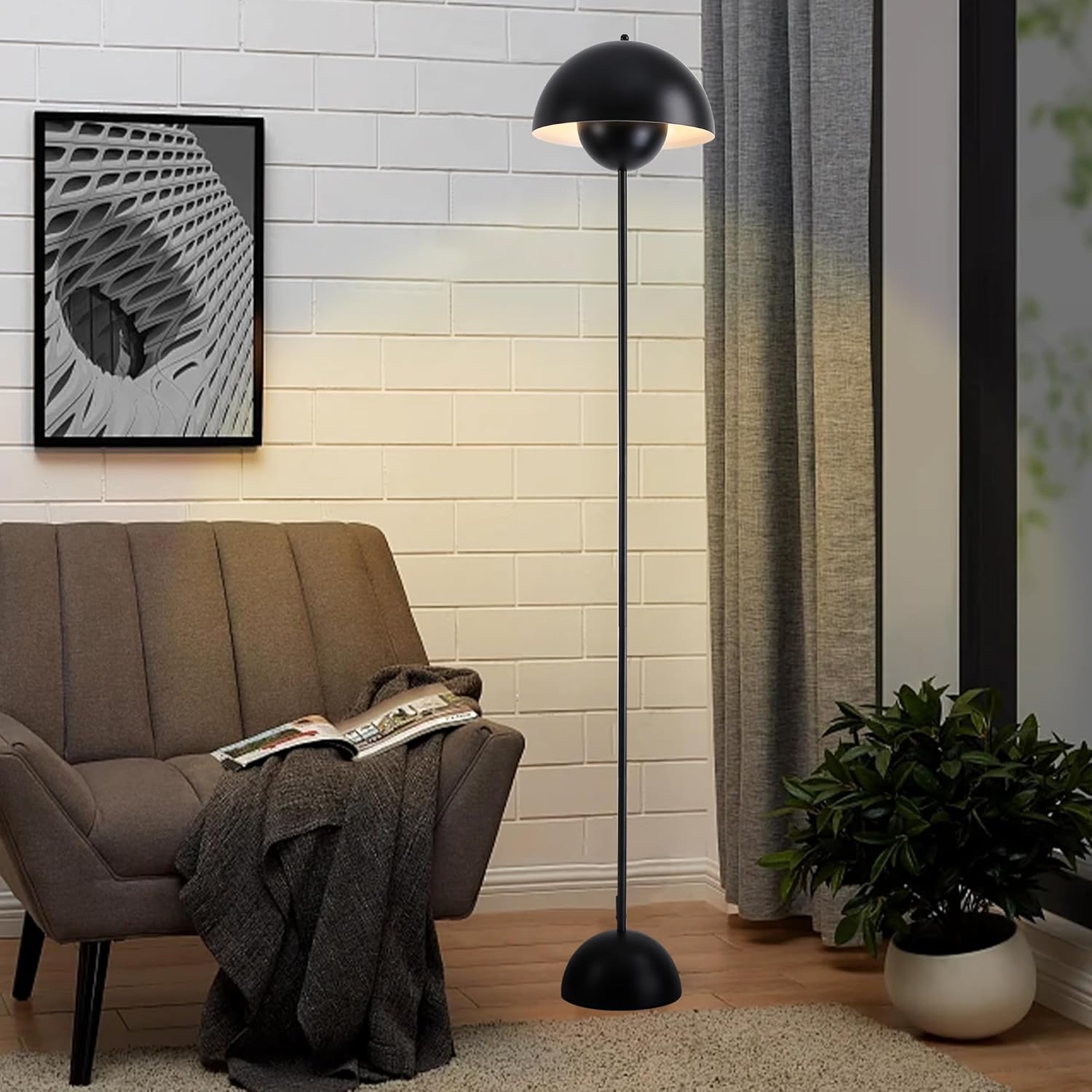 SUNLLOK Lámpara de pie negra para sala de estar, pantalla industrial de cúpula de metal con interruptor de pie, moderna lámpara de pie de lectura