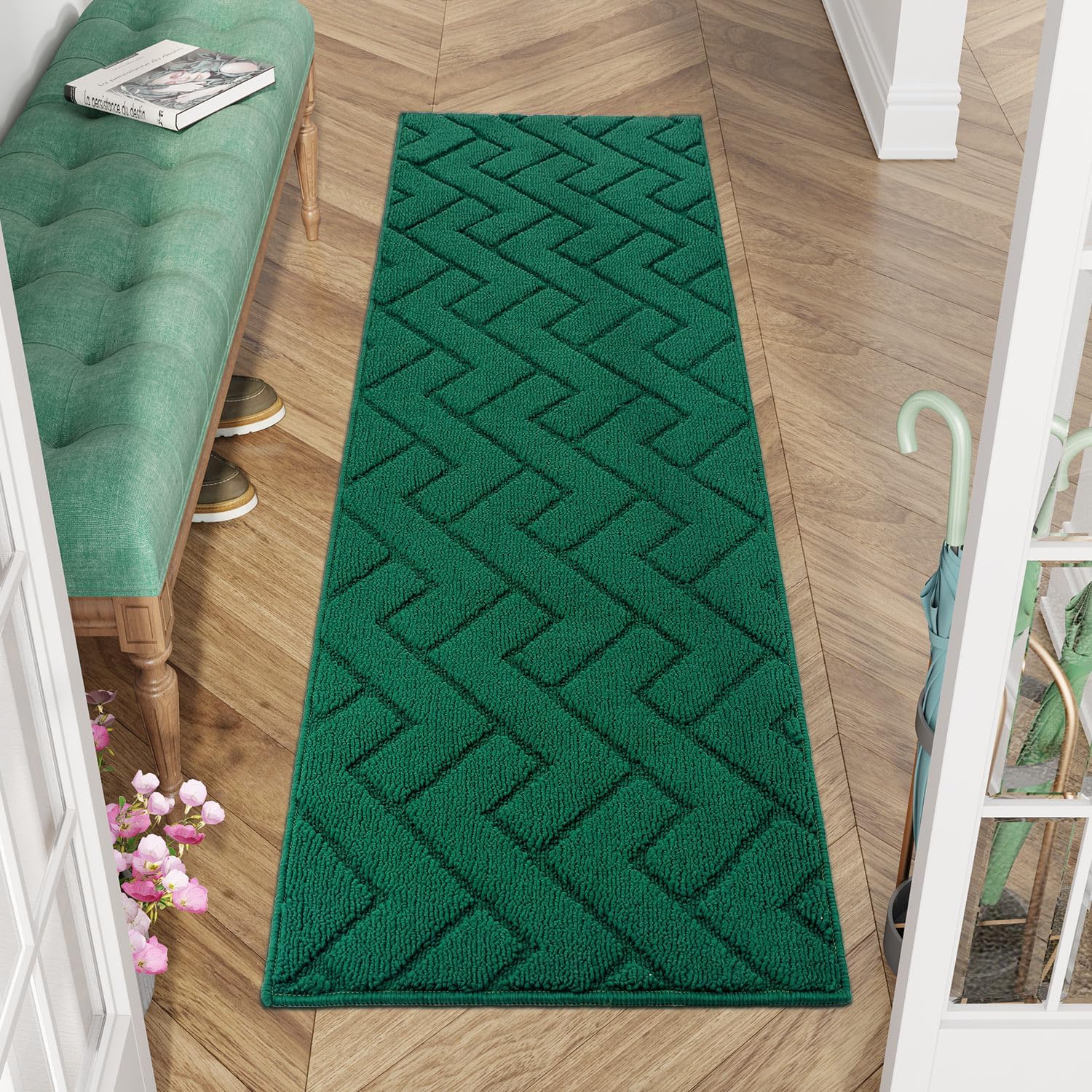 hicorfe Tapete para interiores, tapete para puerta delantera y trasera, parte trasera de goma, 20 x 48 pulgadas, antideslizante, absorbente,