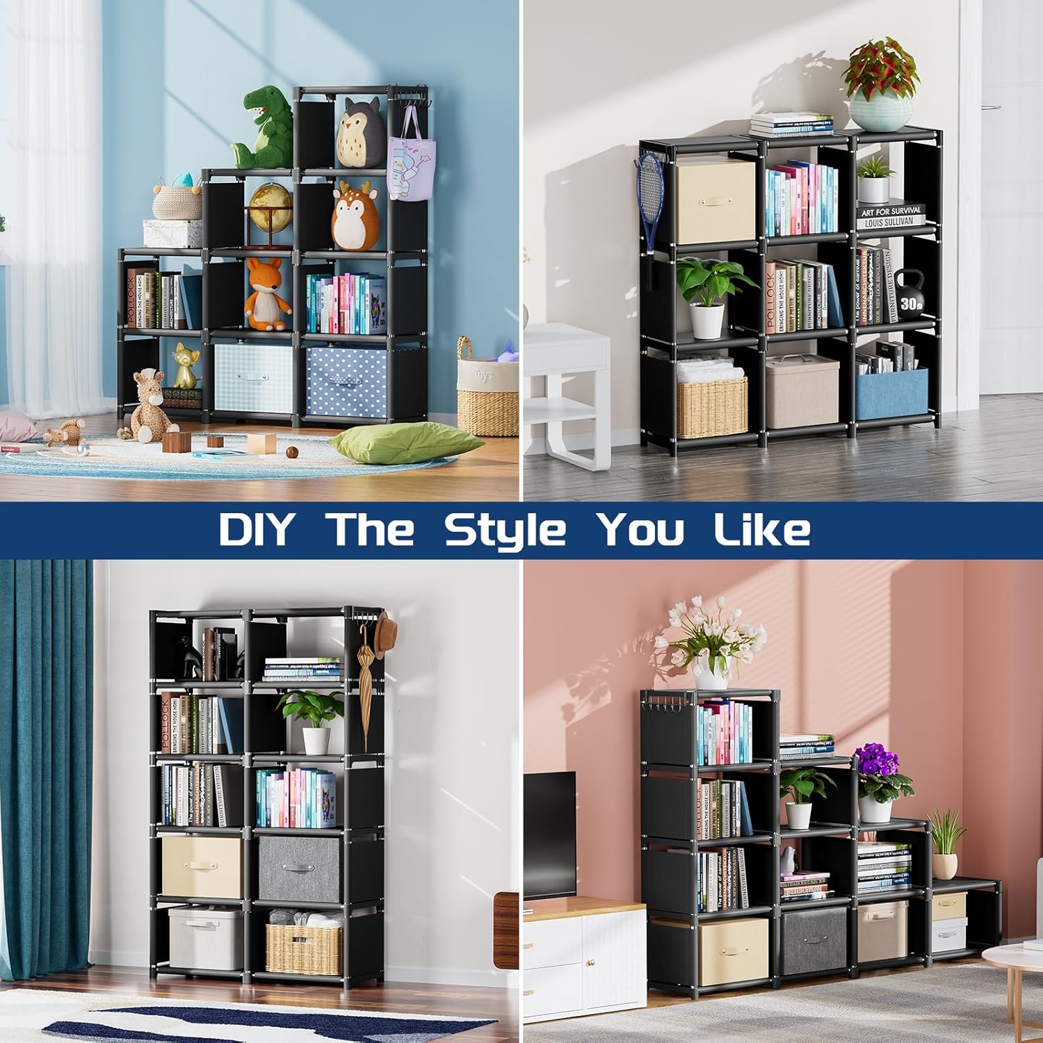 Mavivegue Librería, organizador de almacenamiento de 10 cubos, organizador de estante para libros, estante alto, estuches para libros, estante de