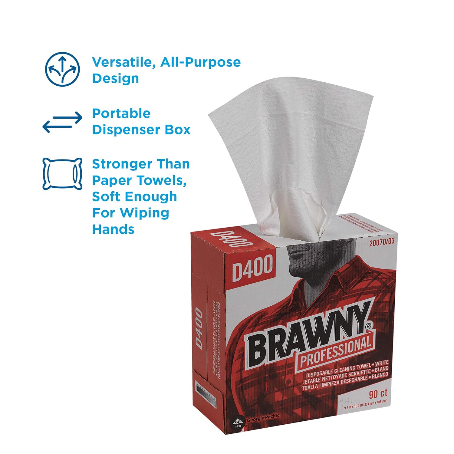 GEORGIA-PACIFIC Brawny Professional D400 – Toalla de limpieza desechable, caja alta, color blanco, 1 caja (2007003)
