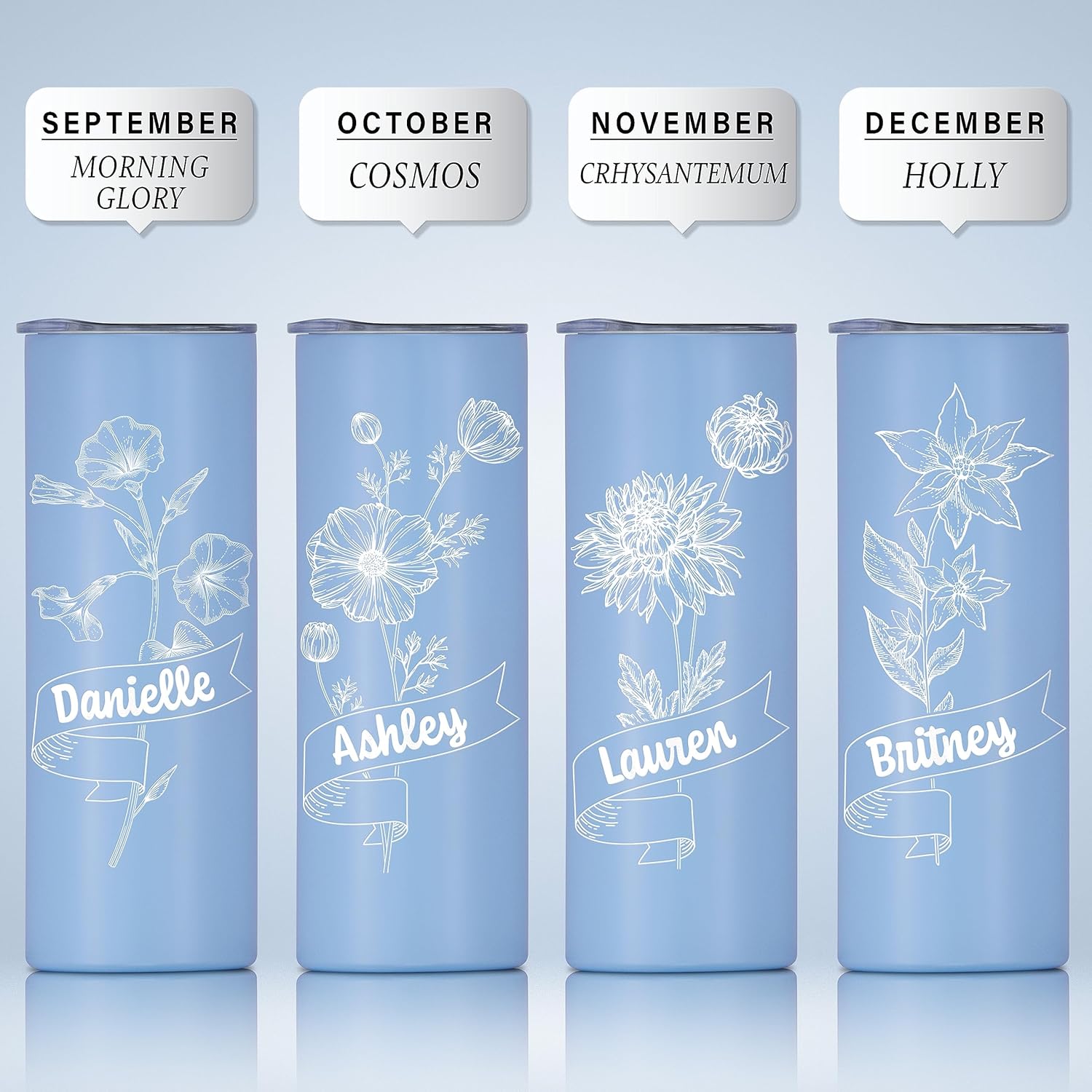 Vaso personalizado con flor de nacimiento grabada y nombre, vaso de café aislado al vacío de acero inoxidable de 20 onzas con tapa deslizante, taza