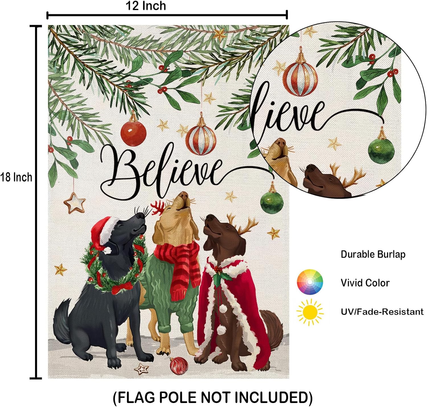 Banderas de jardín de perros de Navidad para exteriores, árboles de Navidad con bayas sagradas, decoraciones de patio pequeño, decoración de