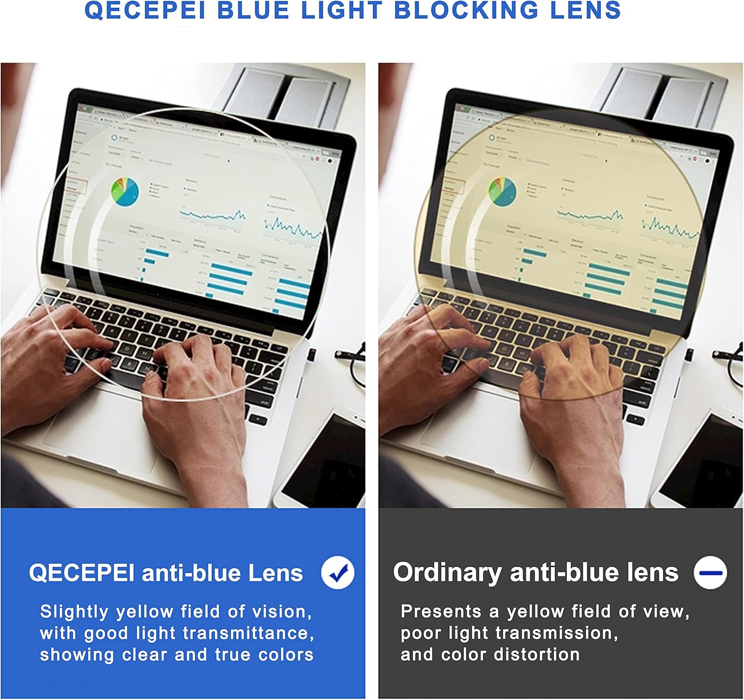 QECEPEI Gafas de luz azul anti Rectángulo Marcos de metal Semi-Rimless Computer Gaming Eye-glasses Lente clara Oro