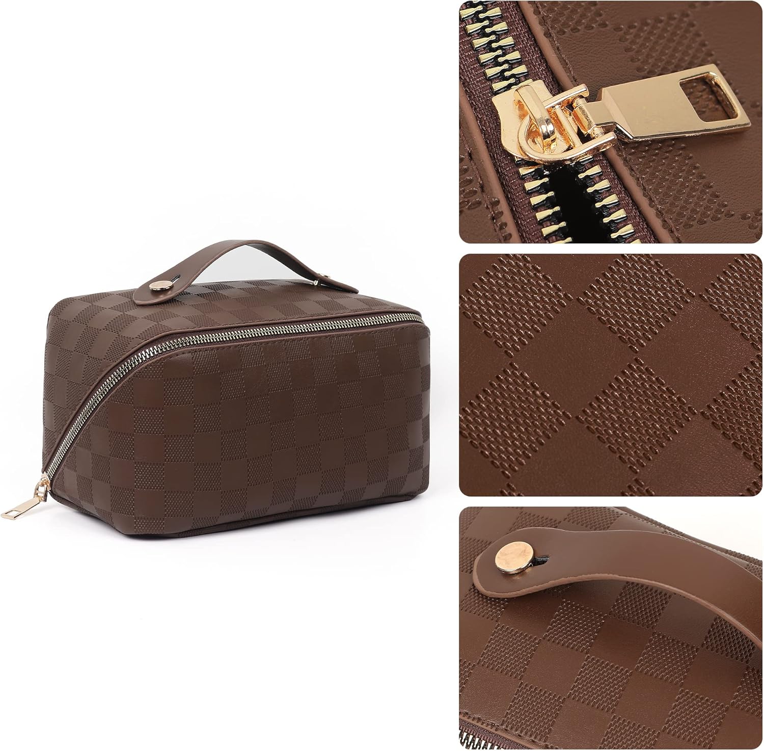 Bolsa de maquillaje grande, bolsa de cosméticos de doble capa, bolsa de maquillaje de viaje, bolsa de maquillaje de cuero, bolsas de viaje para