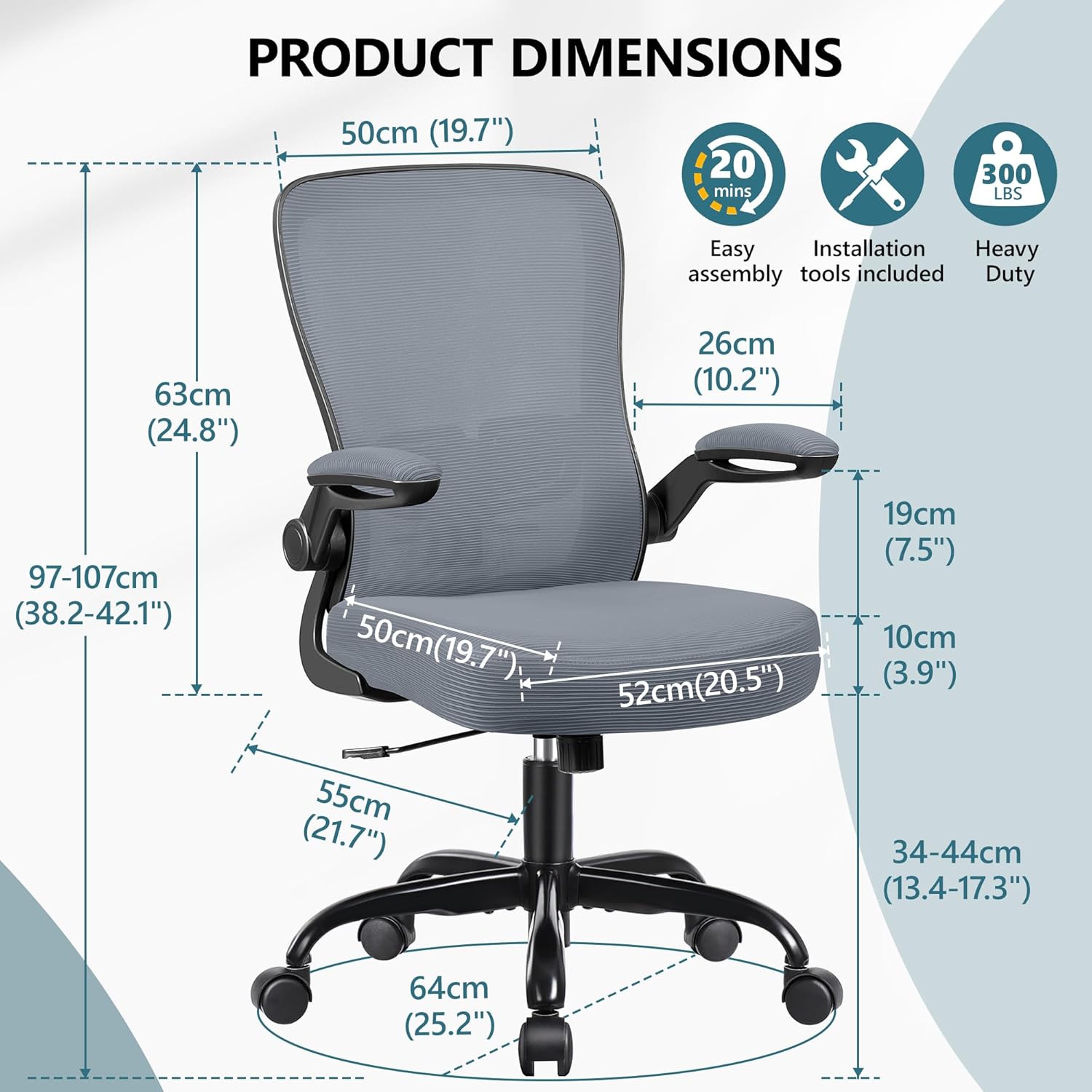 MINLOVE Silla de oficina ergonómica con soporte lumbar ajustable y altura, reposabrazos abatibles de 90, sillas de escritorio Ergo con ruedas, silla