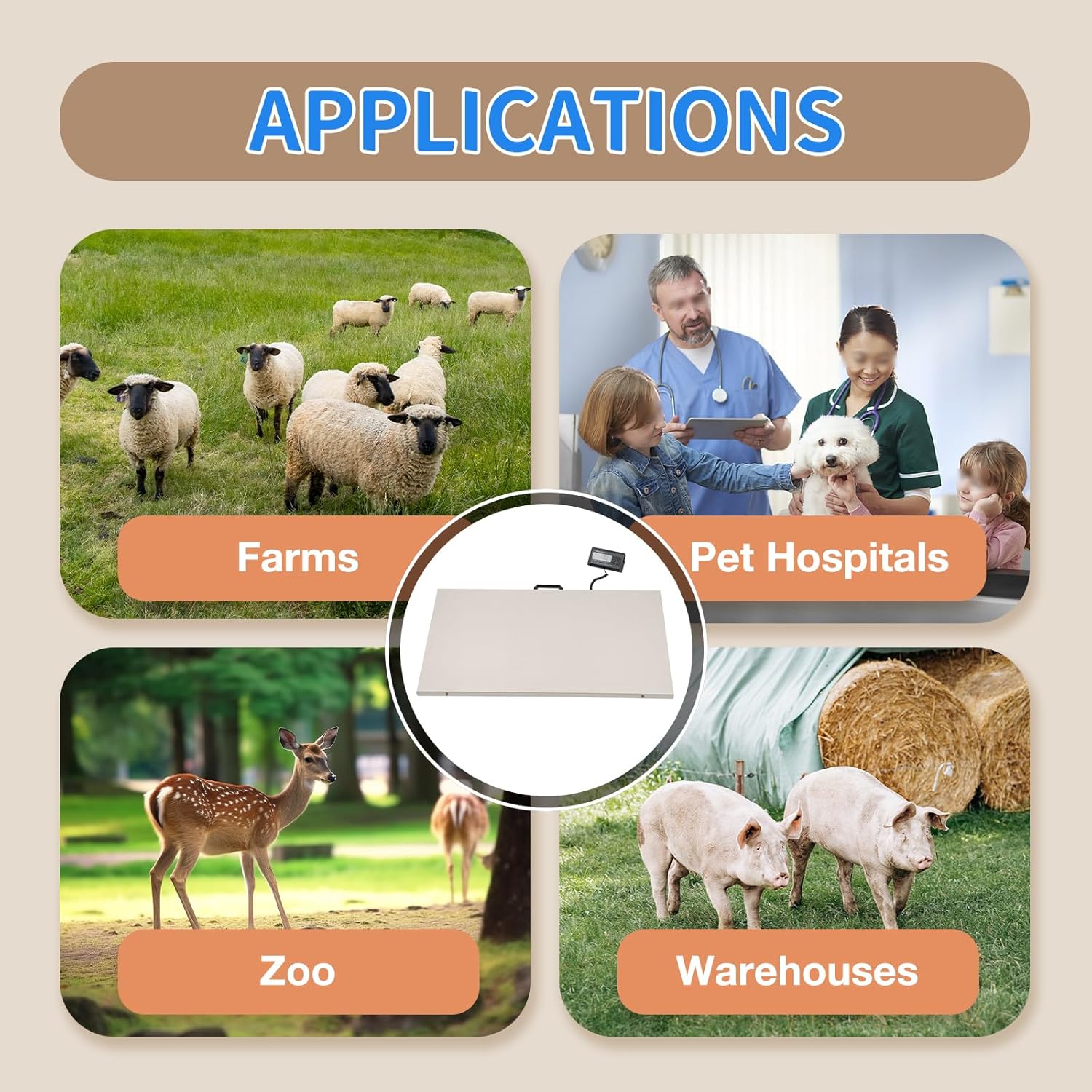 Kathring Báscula veterinaria, 660 libras, gran plataforma portátil de acero inoxidable, báscula digital de suelo de ganado, envío postal de animales