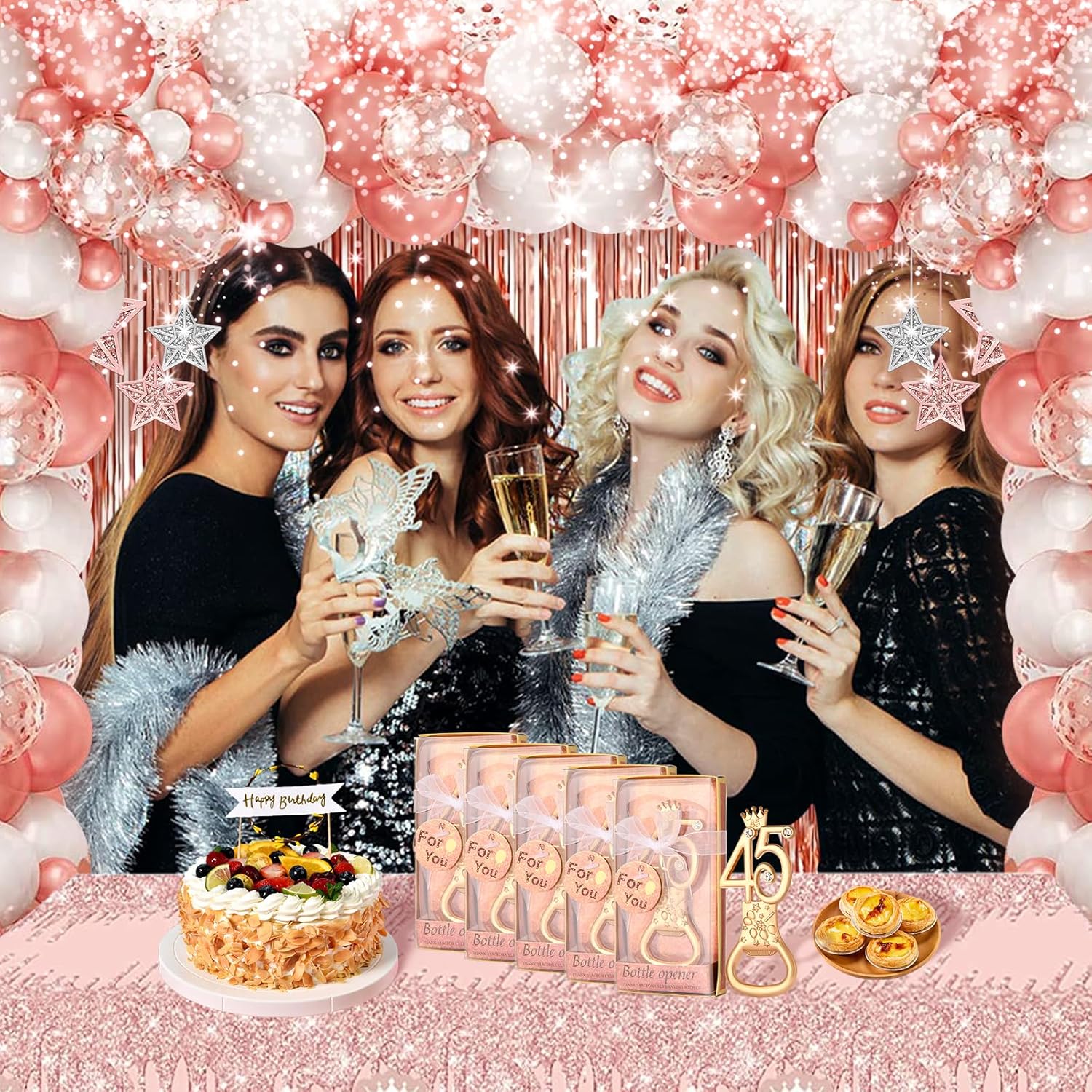 24 boxes of rose gold themed 45th birthday bottle openers, suitable for 45th anniversary wedding party gifts, 45th birthday party souvenirs or party