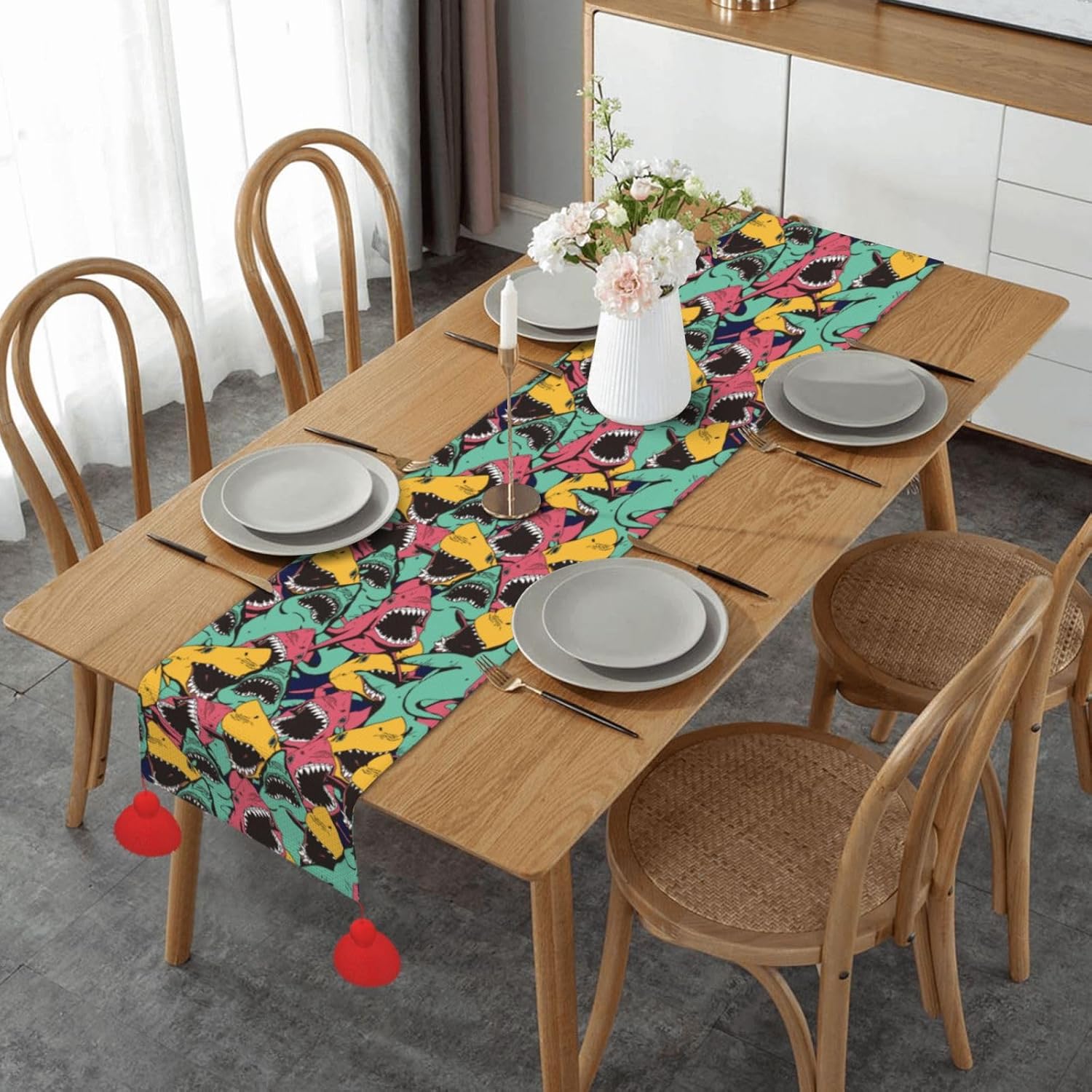 Sharks Christmas Table Runner Dining Table Decor Christmas Decorations Indoor Home Decor Christmas Table Runners Xmas Navidad Decoracion 2023 for