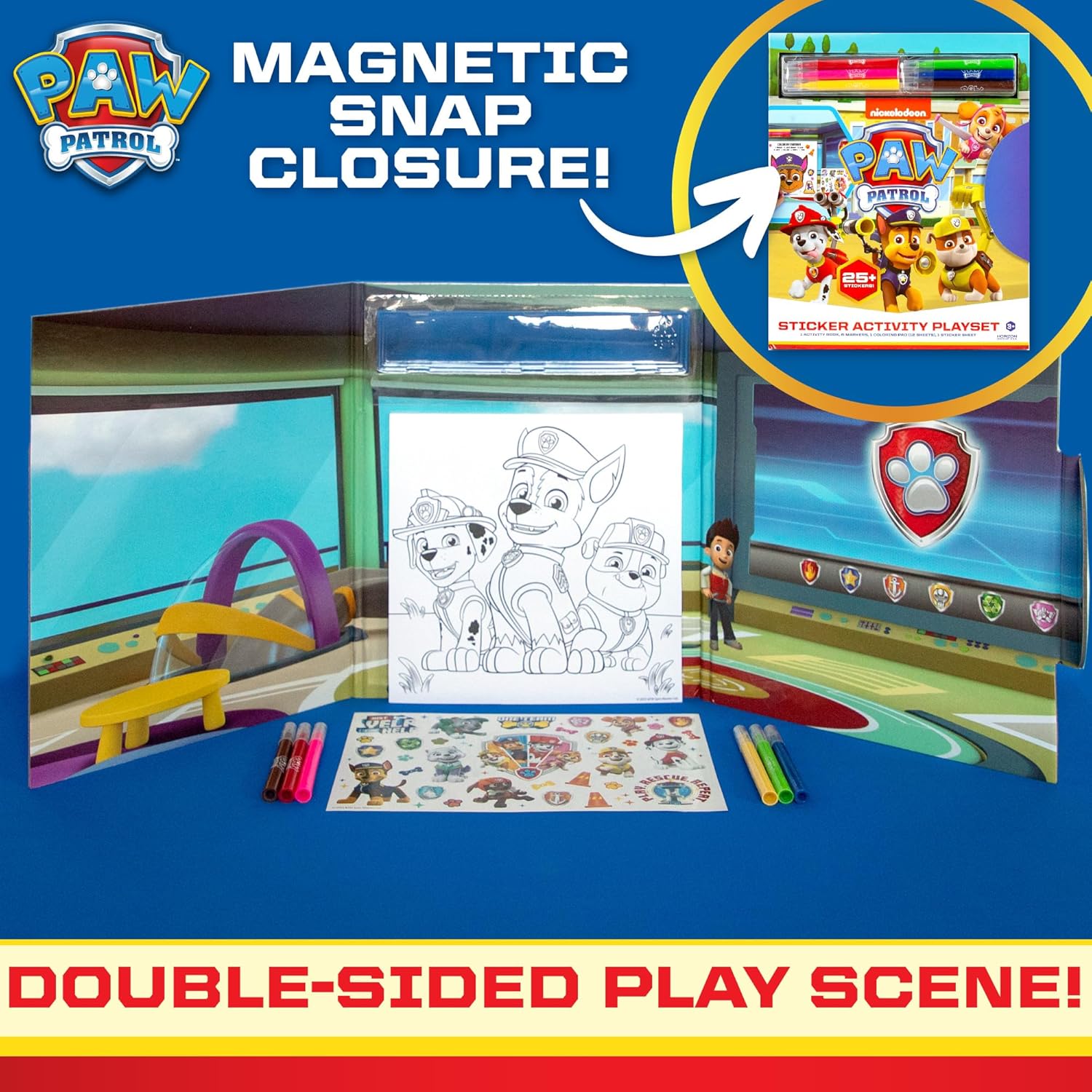 Juego de actividades de calcomanías de Paw Patrol, más de 25 calcomanías reutilizables de la Patrulla Canina, 2 escenas de juego de calcomanías,