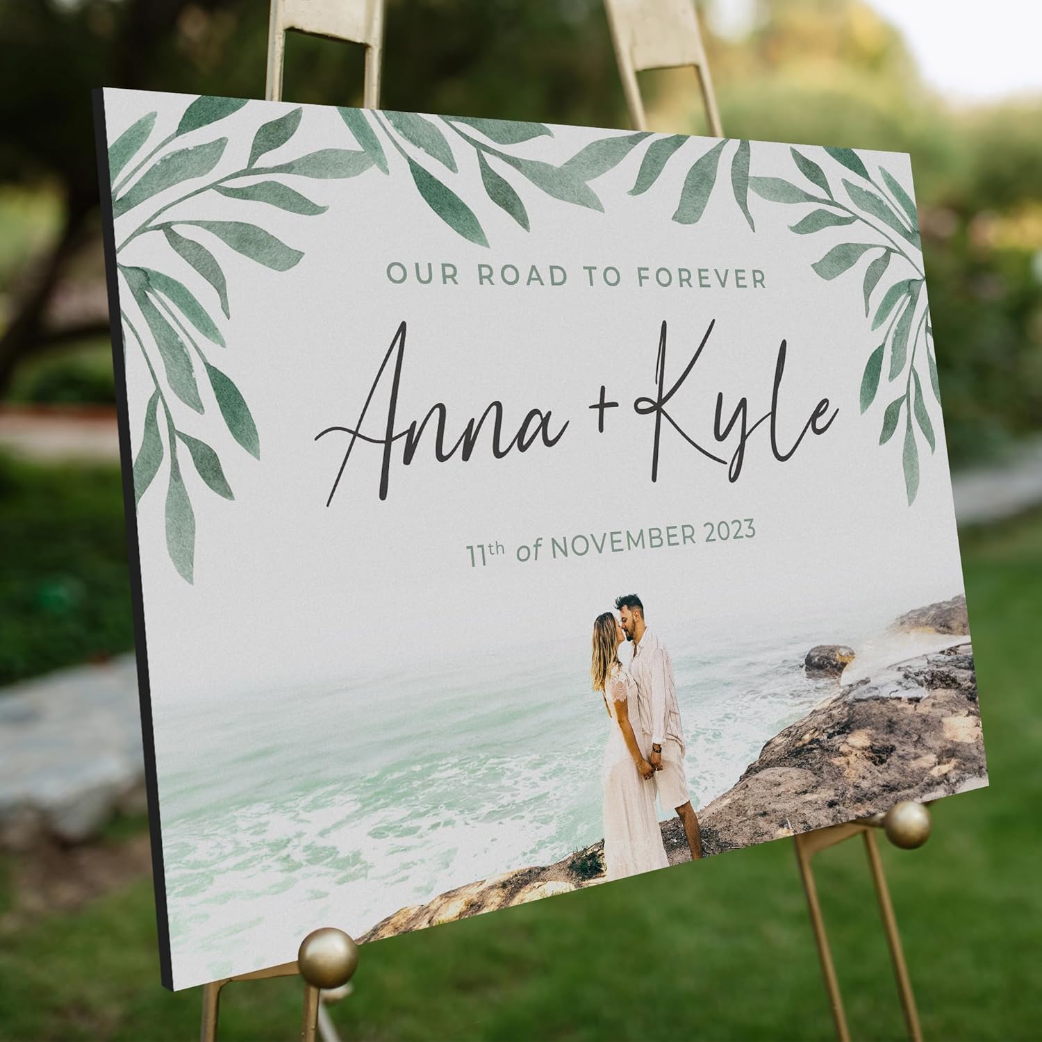 Letrero de bienvenida de boda personalizado de 24 x 18 pulgadas con foto y texto, letrero de recepción personalizado en acrílico, tablero de espuma