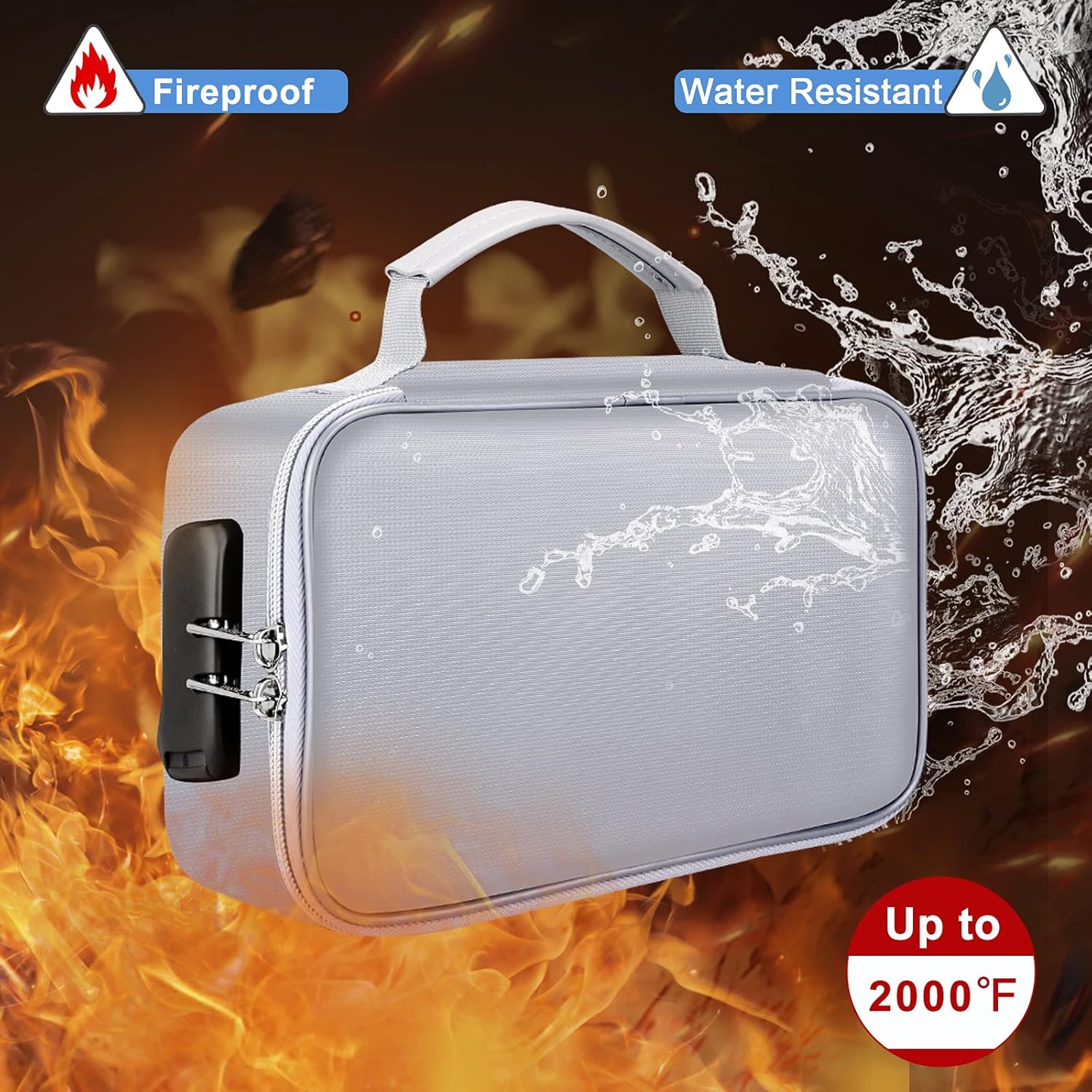 ENGPOW Pequeña funda organizadora de almacenamiento ignífuga con cerradura (9.4 x 5.9 x 3.2 pulgadas), 3 capas seguras para dinero, tarjeta,