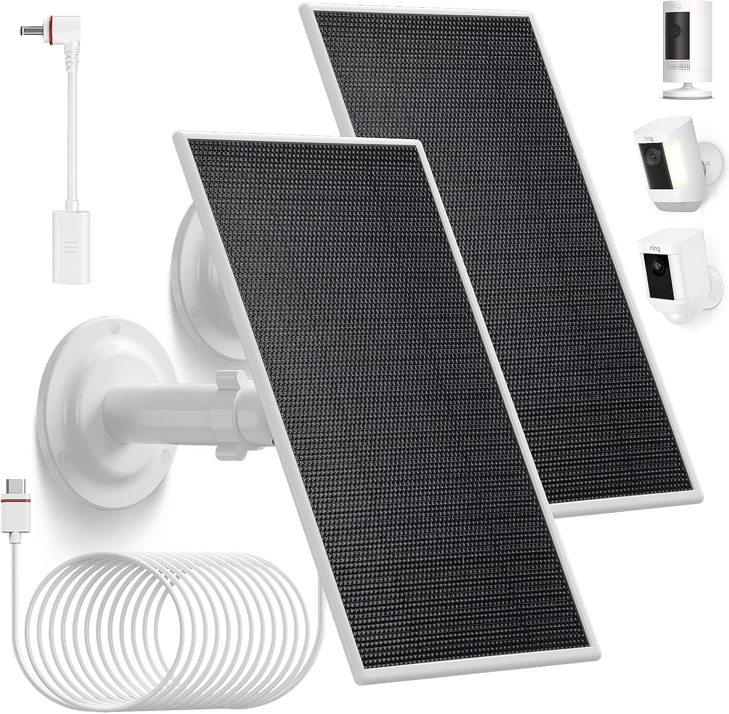 Paquete de 2 paneles solares para cámara de anillo, fuente de alimentación para cámara Ring Spotlight Plus  Pro, batería de cámara Ring Stick Up,