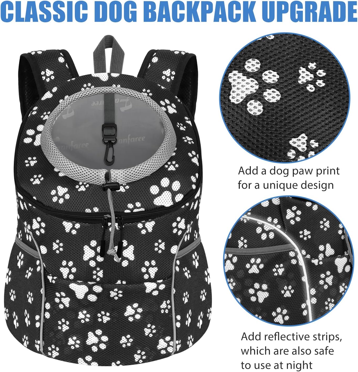 YESLAU Mochila transportadora para perros pequeños y medianos, bolsa de viaje, paquete frontal, transpirable, ajustable, con tiras reflectantes de