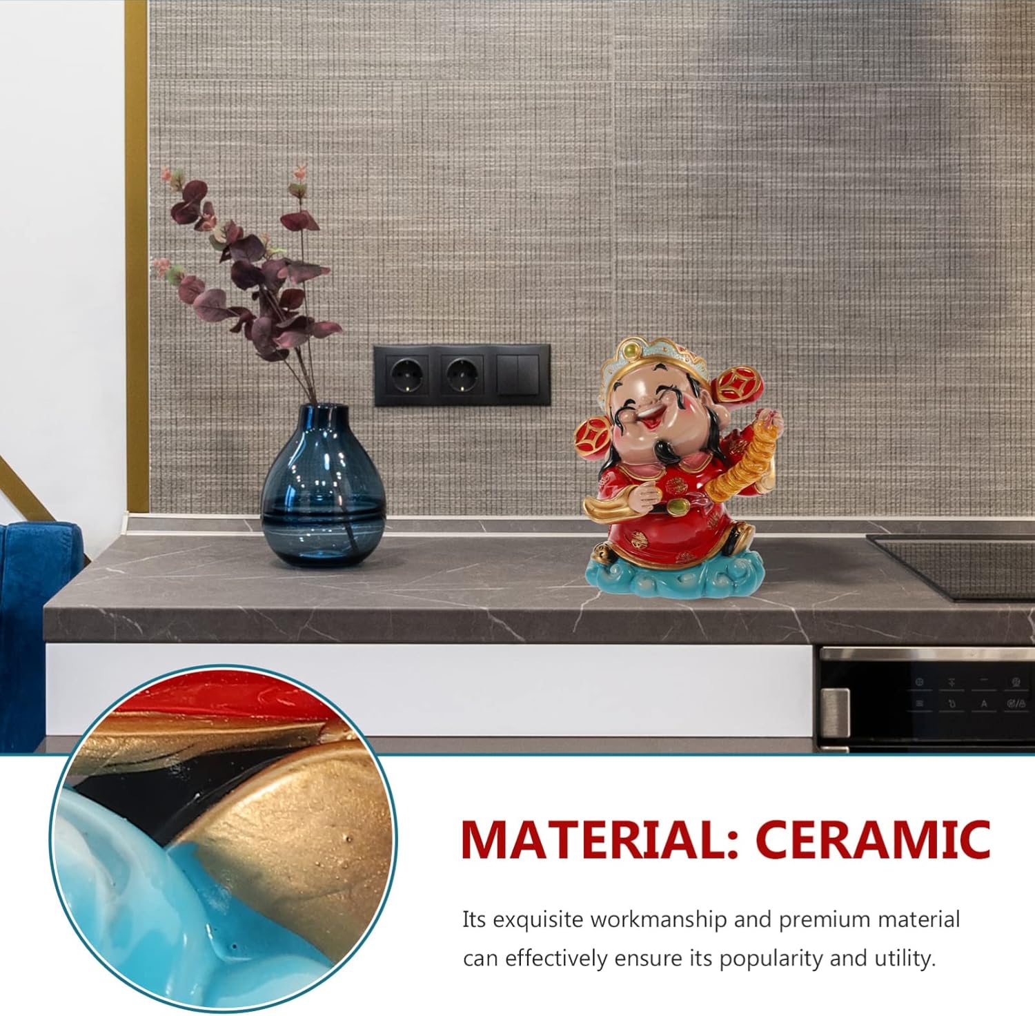 BESPORTBLE CAI Shen – Estatua de Feng Shui, dios de la riqueza, 2.5 x 3.5 pulgadas, adornos de resina de la suerte de Zhaocai para sala de estar,