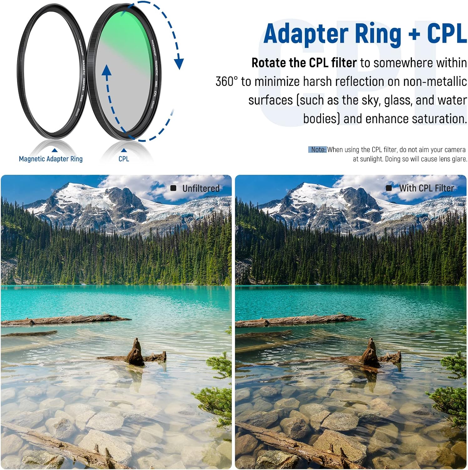 NEEWER Kit de filtro magnético 5 en 1 de 1.929in, incluye densidad neutra ND1000+MCUV+CPL+anillo adaptador+tapa de filtro con revestimiento de 42
