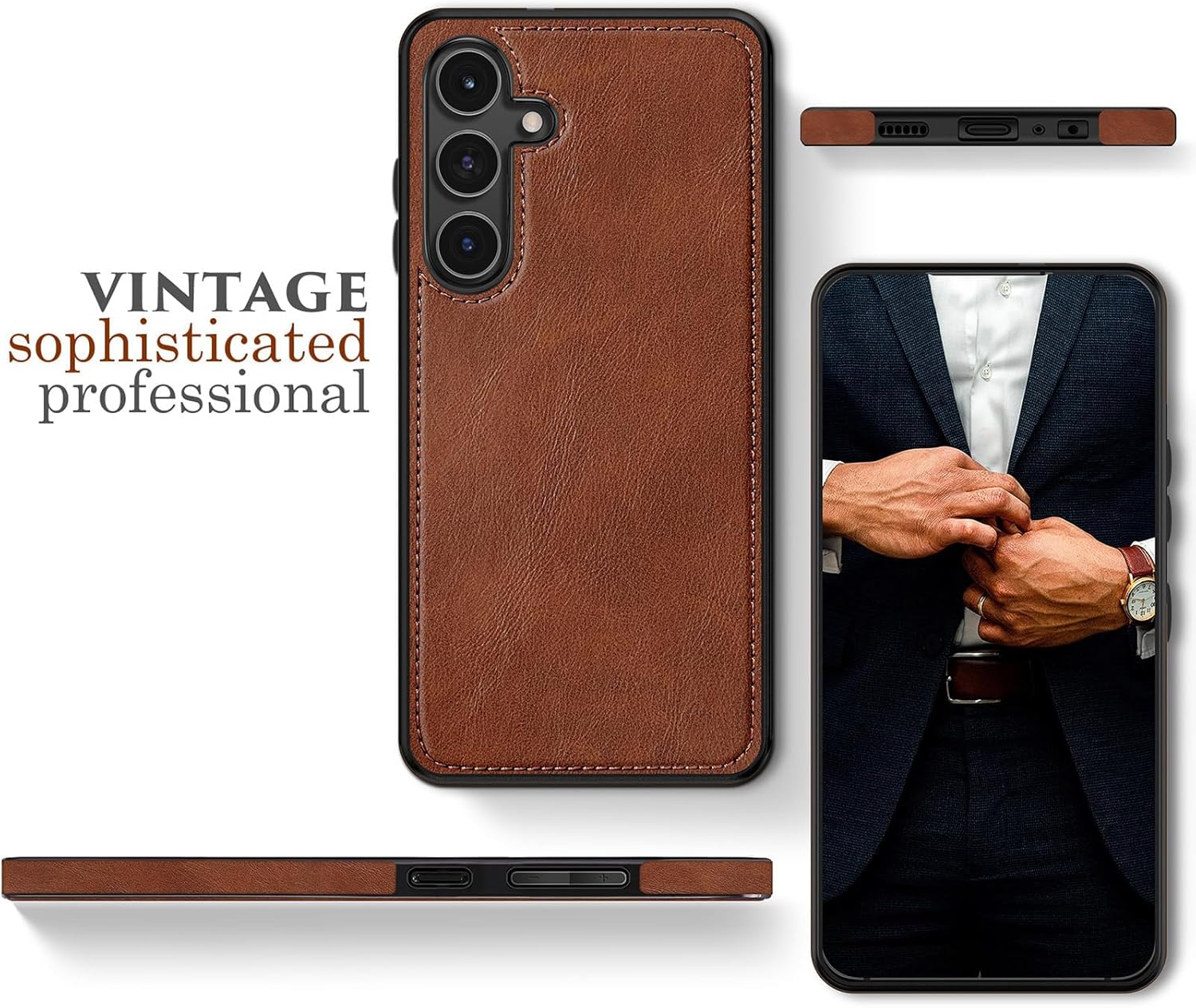 LOHASIC Funda para teléfono Samsung Galaxy A14 5G, elegante funda de piel sintética con puntada retro vintage para hombres y mujeres, agarre