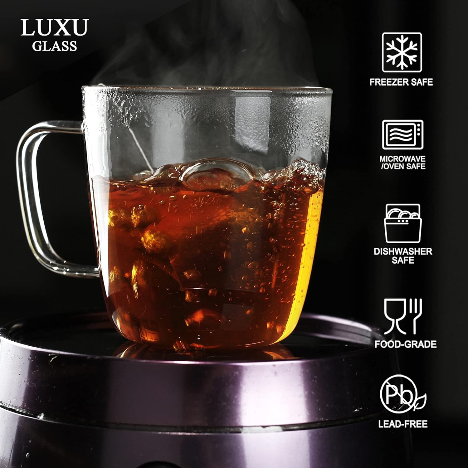 LUXU – Tazas de té de vidrio grandes y de alta calidad (juego de 2), 24 onzas, modernas y sencillas tazas de café o té de vidrio, de boca ancha,