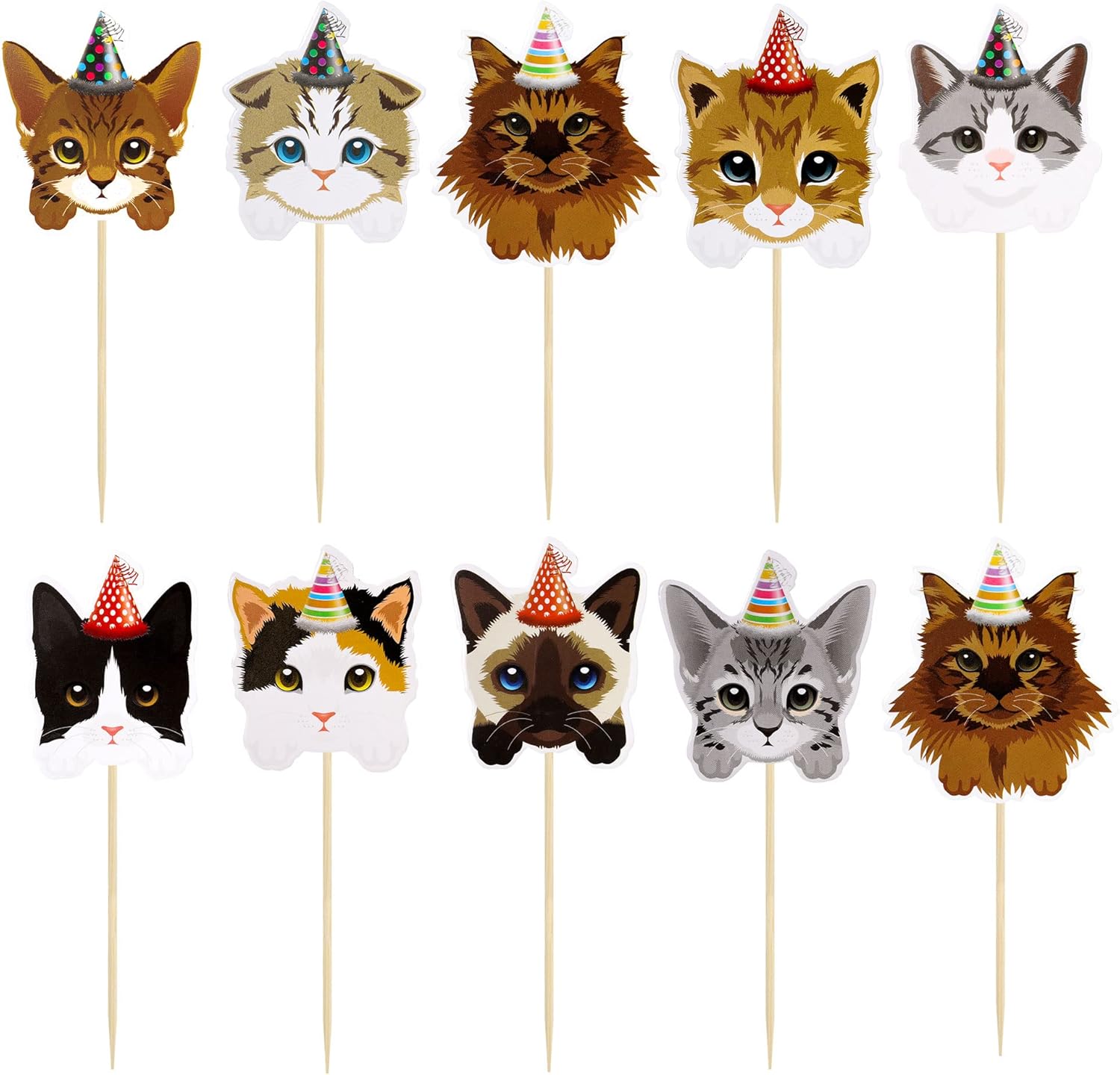 Gyufise 36 piezas de decoración para cupcakes de gatos, caras de gatos, decoración de tartas con temática de gatitos, palillos de dientes,
