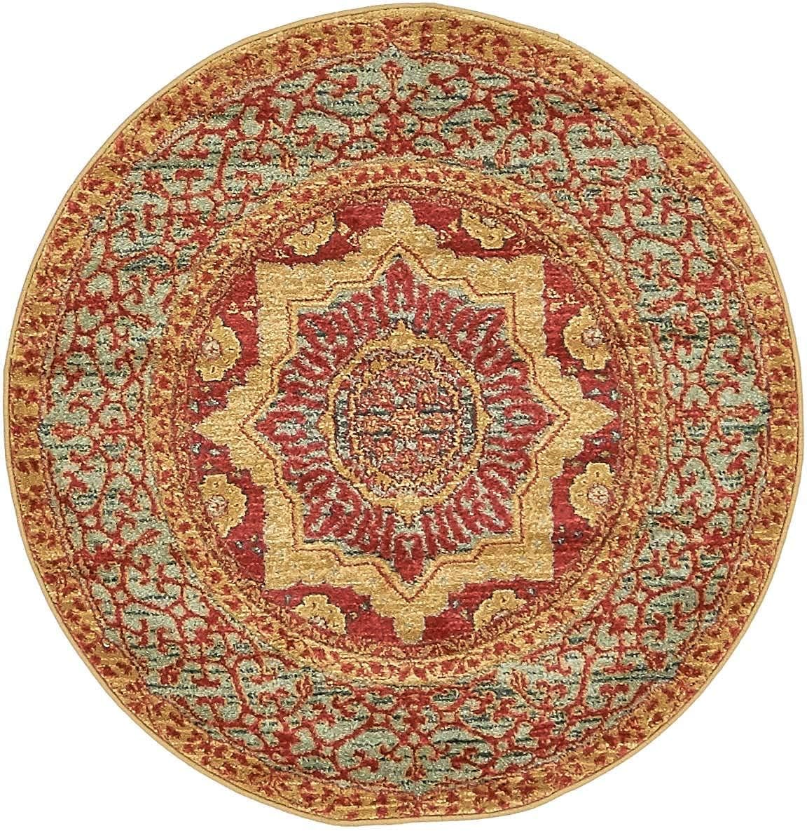 Unique Loom Palace Collection – Alfombra Saray (3 pies 3 pulgadas, redonda, rojoazul)