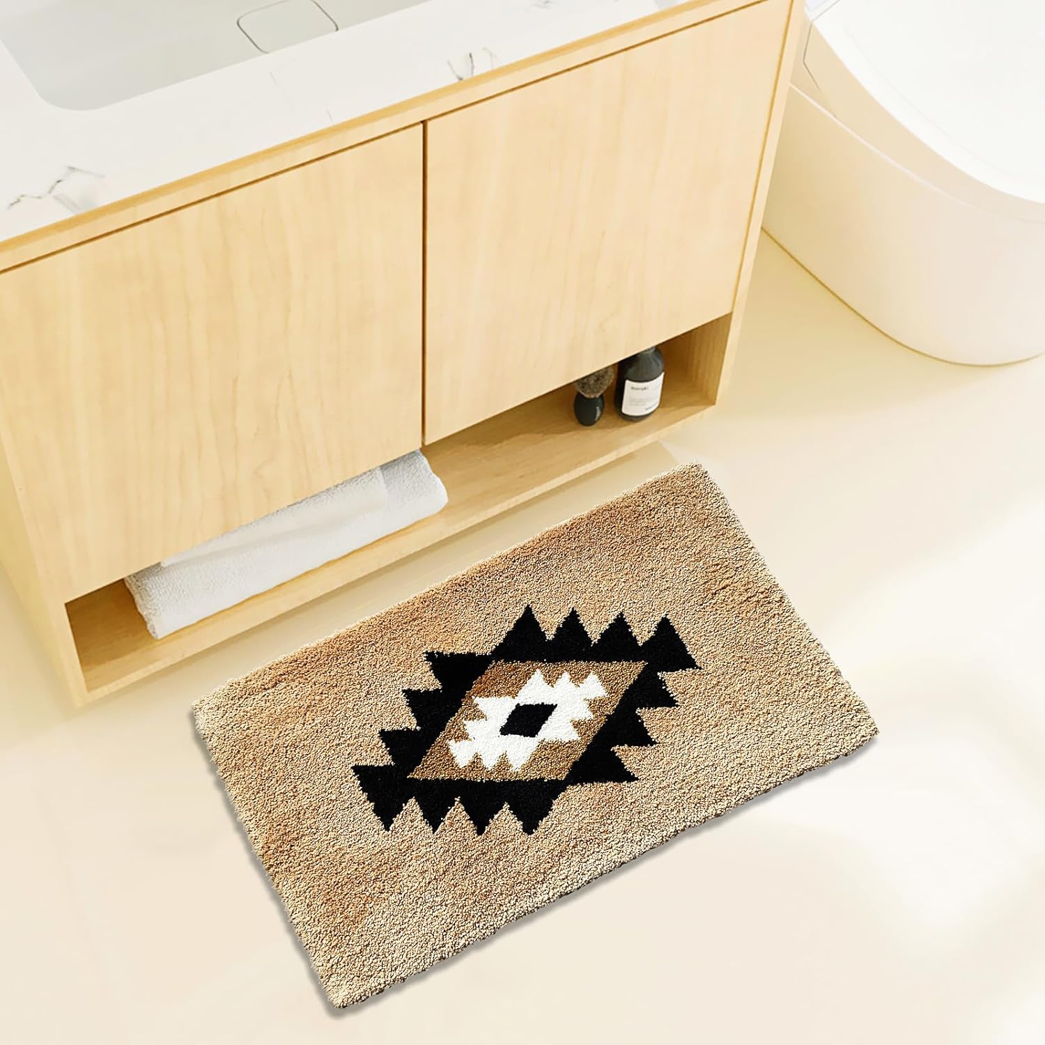 Tapetes de baño bohemios, antideslizantes, geométricos, esponjosos, suaves, absorbentes, para baño, ducha, fregadero, hogar, entrada, decoración