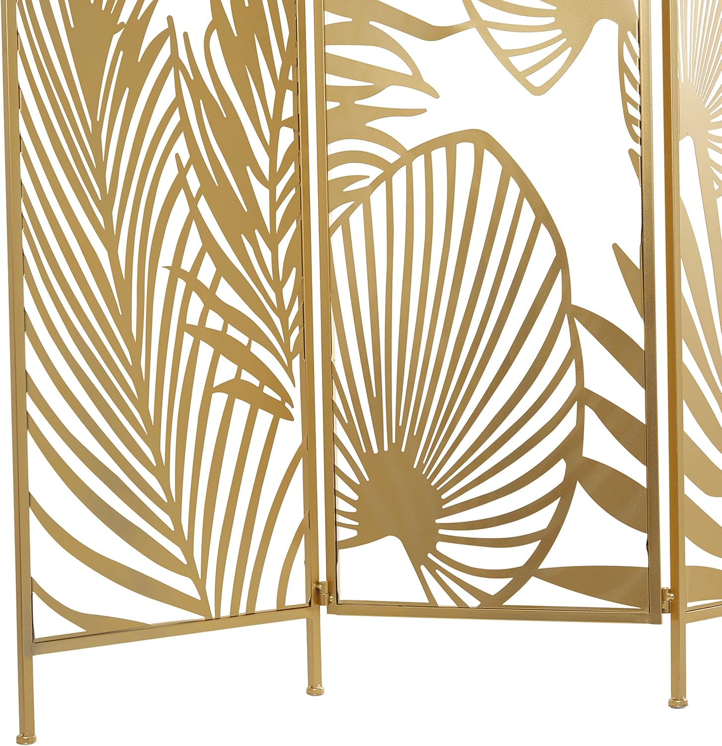 Deco 79 Divisor de ambientes de metal plegable con recorte de hoja de palmera, 3 paneles de privacidad, división de habitación 48 x 1 x 71 pulgadas,