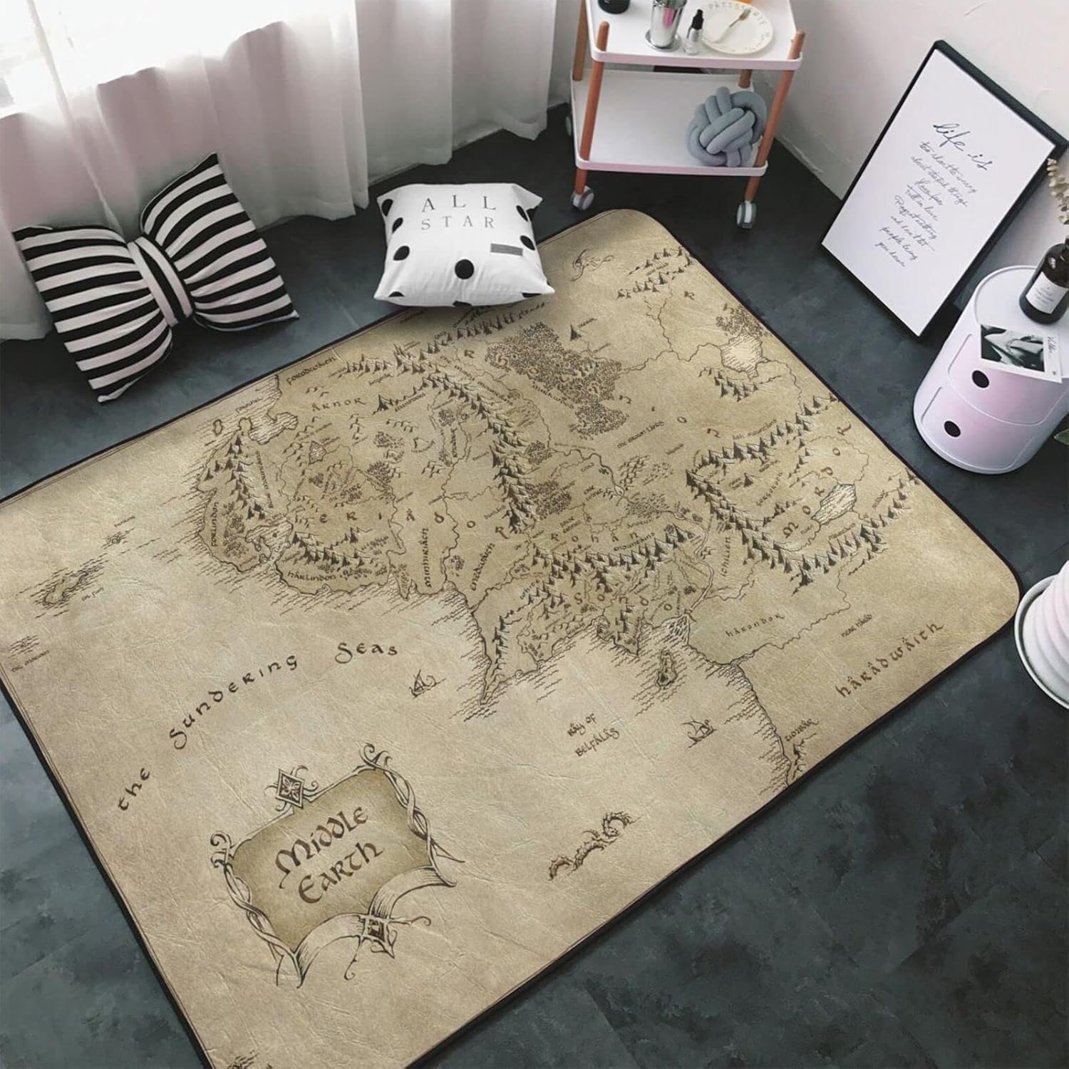Alfombra de área del hogar con patrón de mapa de la tierra media, 3 pies 3 pulgadas x 5 pies, alfombra suave antideslizante para sala de estar y