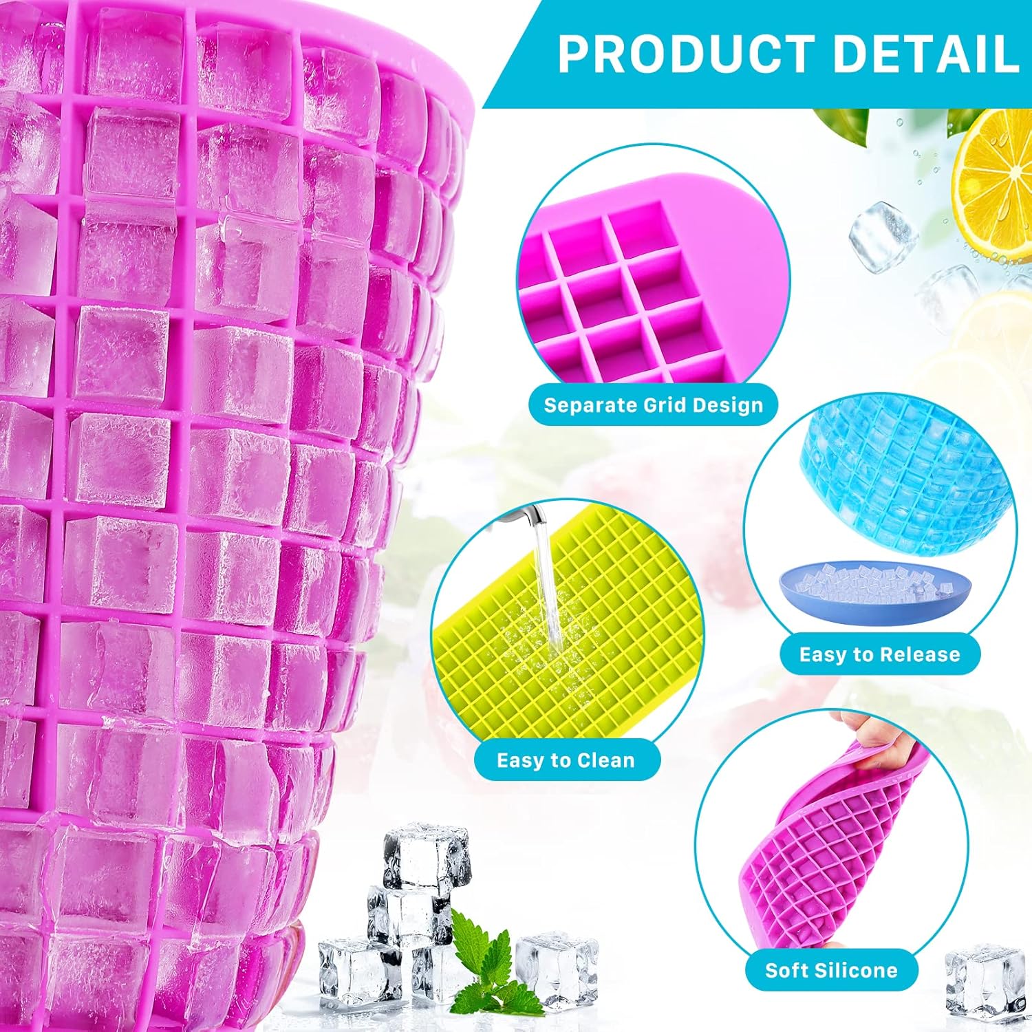 Paquete de 4 mini bandejas para cubitos de hielo, 640 moldes de silicona pequeños para cubitos de hielo, mini bandeja de hielo flexible de fácil