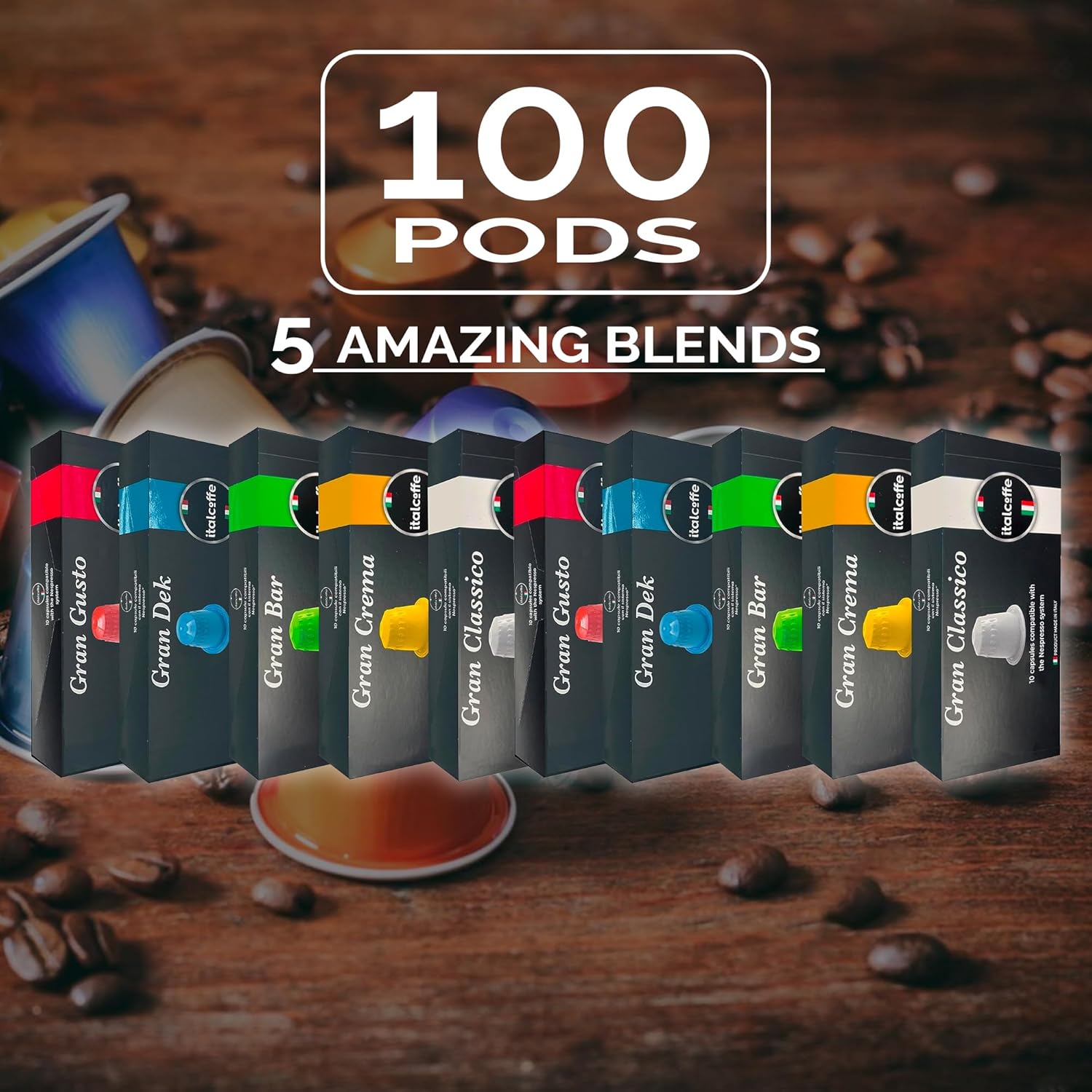 Italcoffe Cápsulas de espresso italiano compatibles 100% con Nespresso, paquete variado, cápsulas de café, inspiración italiana, café italiano, 100